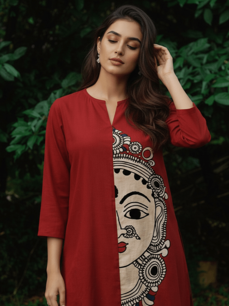 Maroon Printed Kurta Pant Co-Ord Set with Ethnic Face Motif - Freyaa USA & Canada