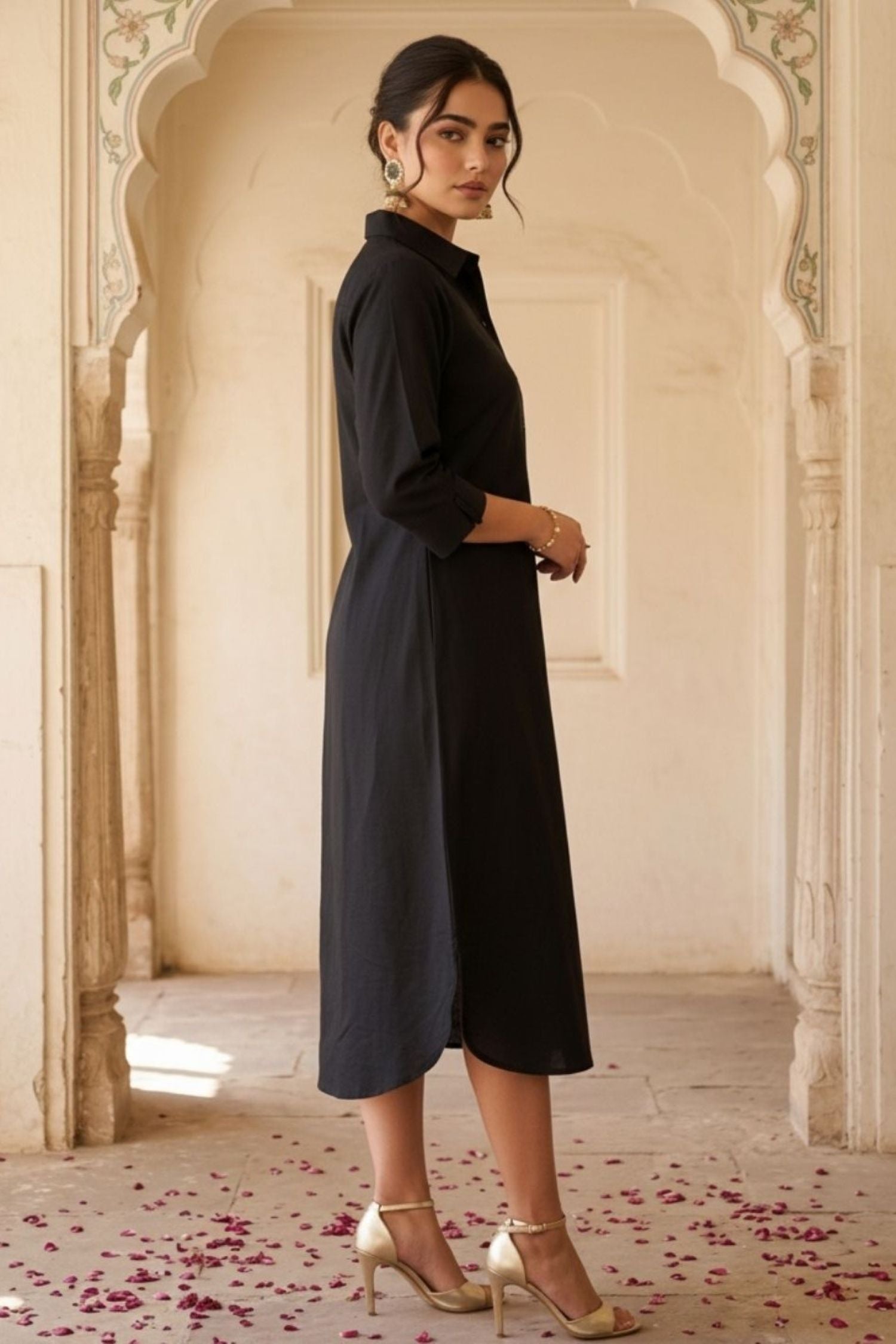 Black Embroidered Shirt Dress