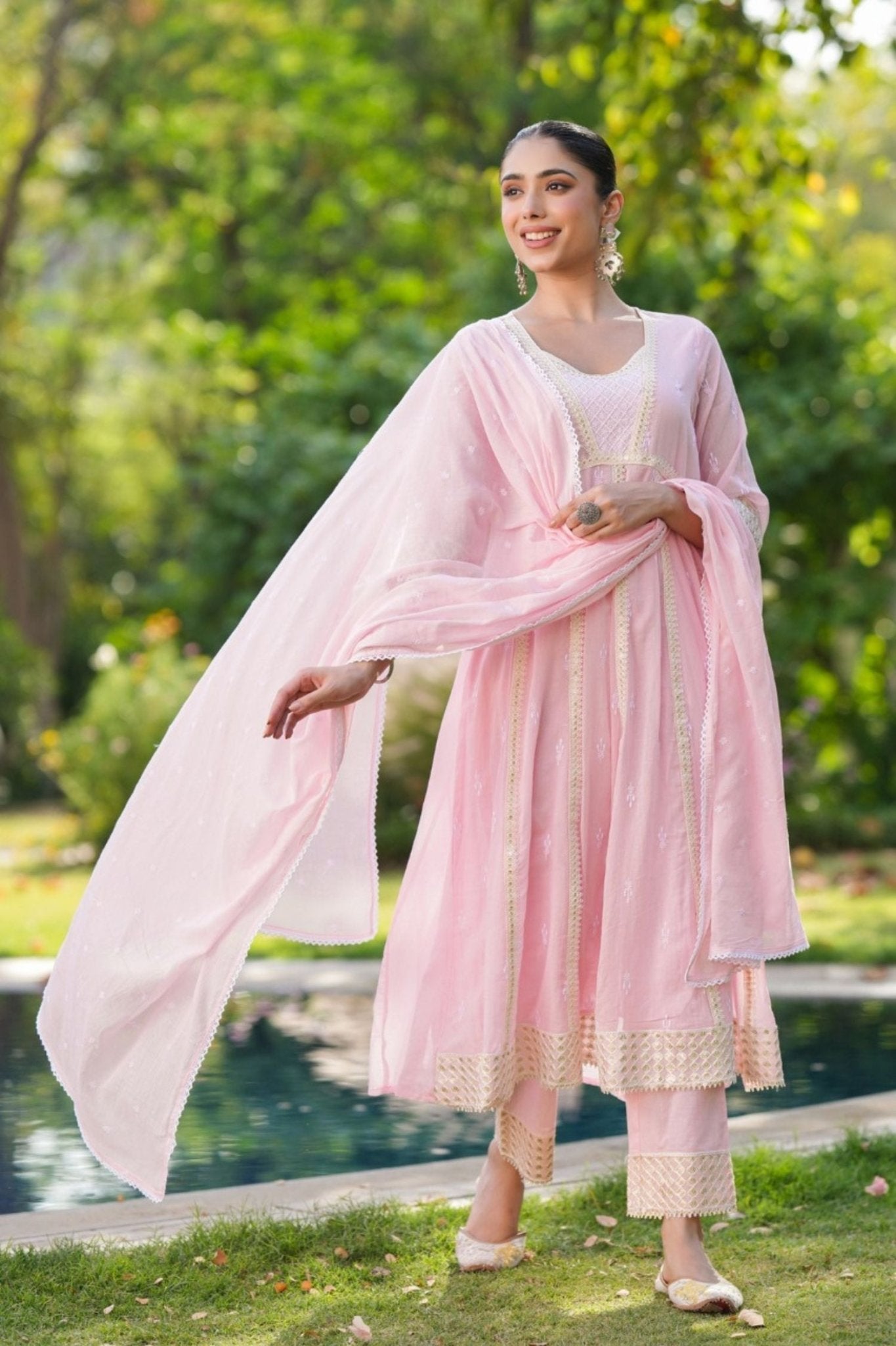 Elegant Pink Cotton Three-Piece Suit with Dupatta - Freyaa USA & Canada