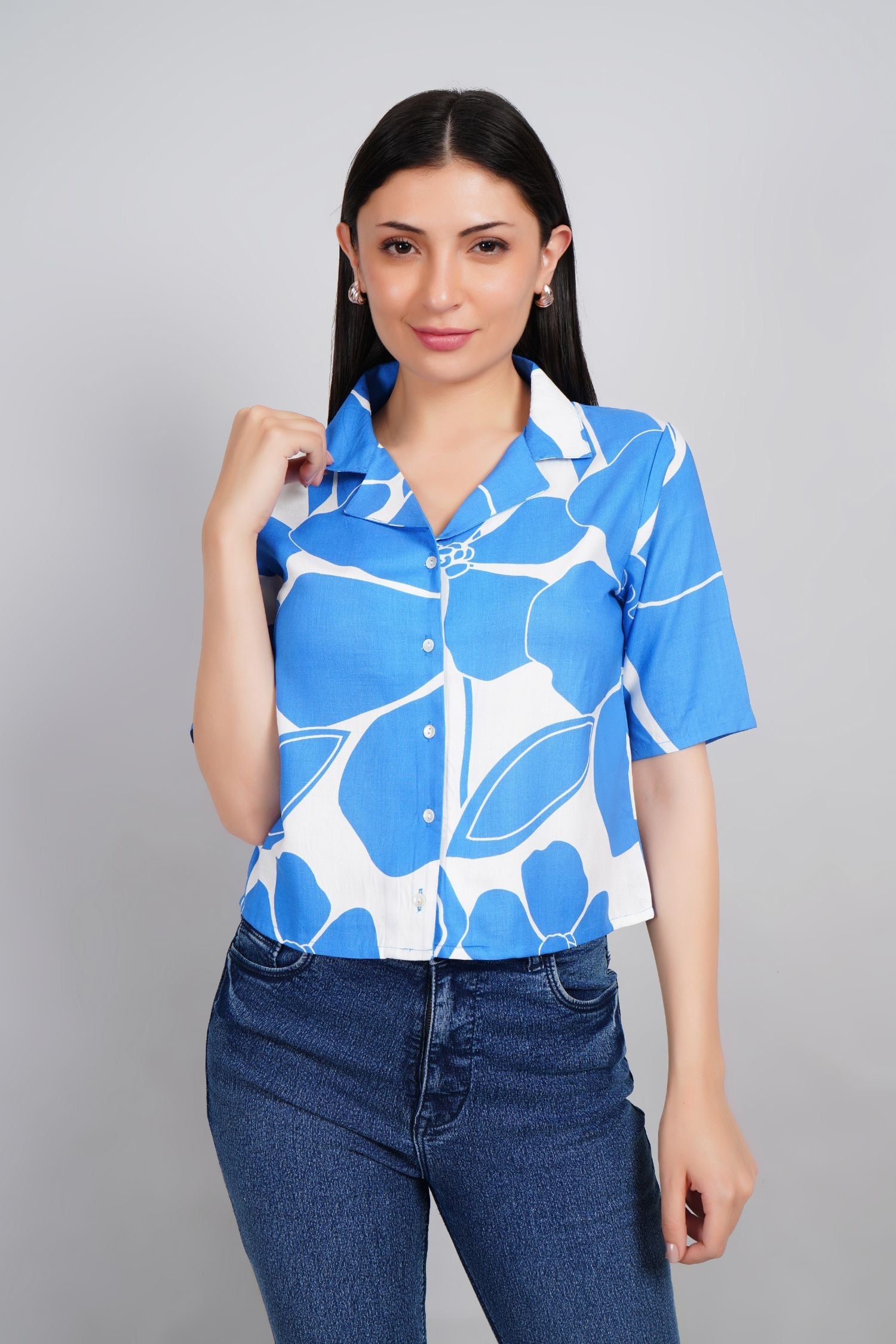 Freyaa Blue Breeze Printed Crop Shirt