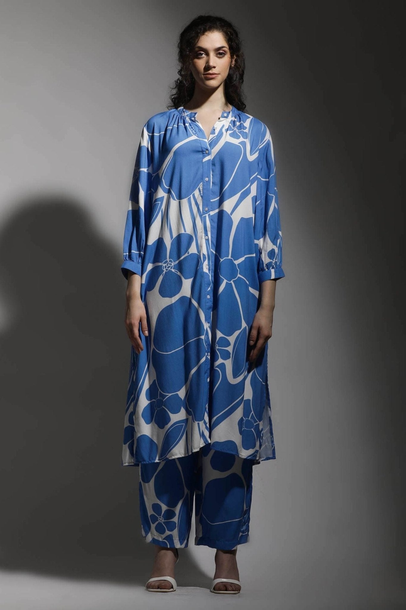 Blue Flower Print Co-ord Set - Freyaa USA & Canada