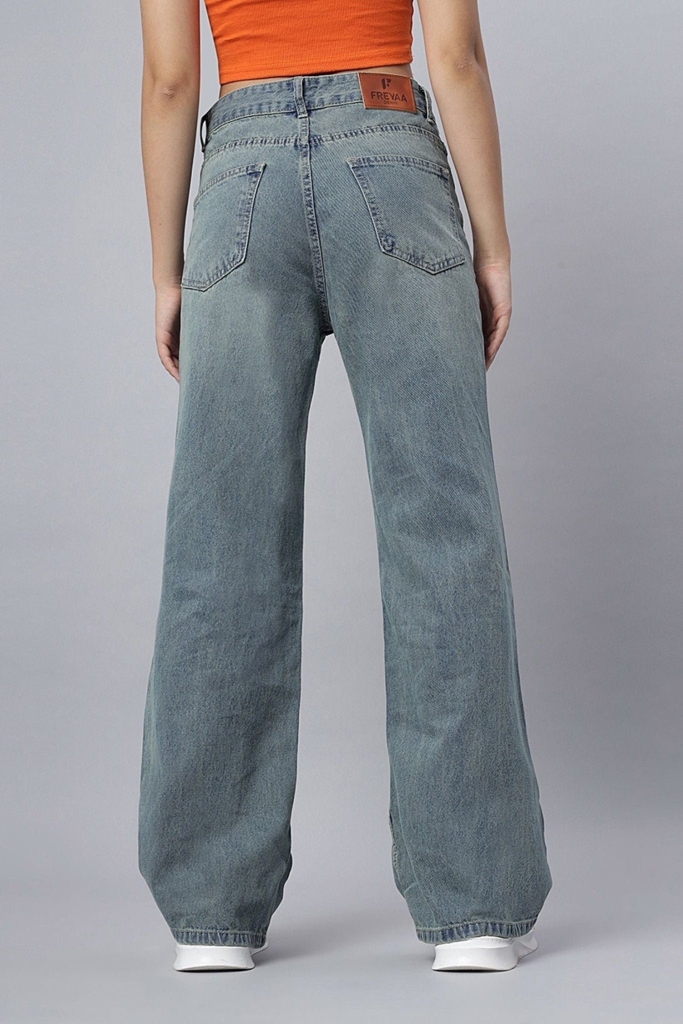 Ripped High-Waist Jeans in Dusty Hue - Freyaa USA & Canada