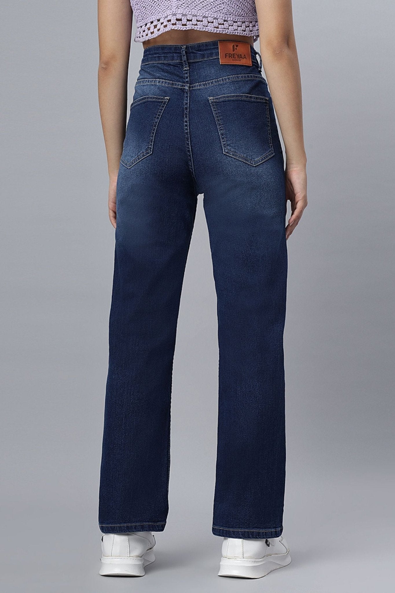 Denim Blue Shaded Straight-Fit Jeans - Freyaa USA & Canada
