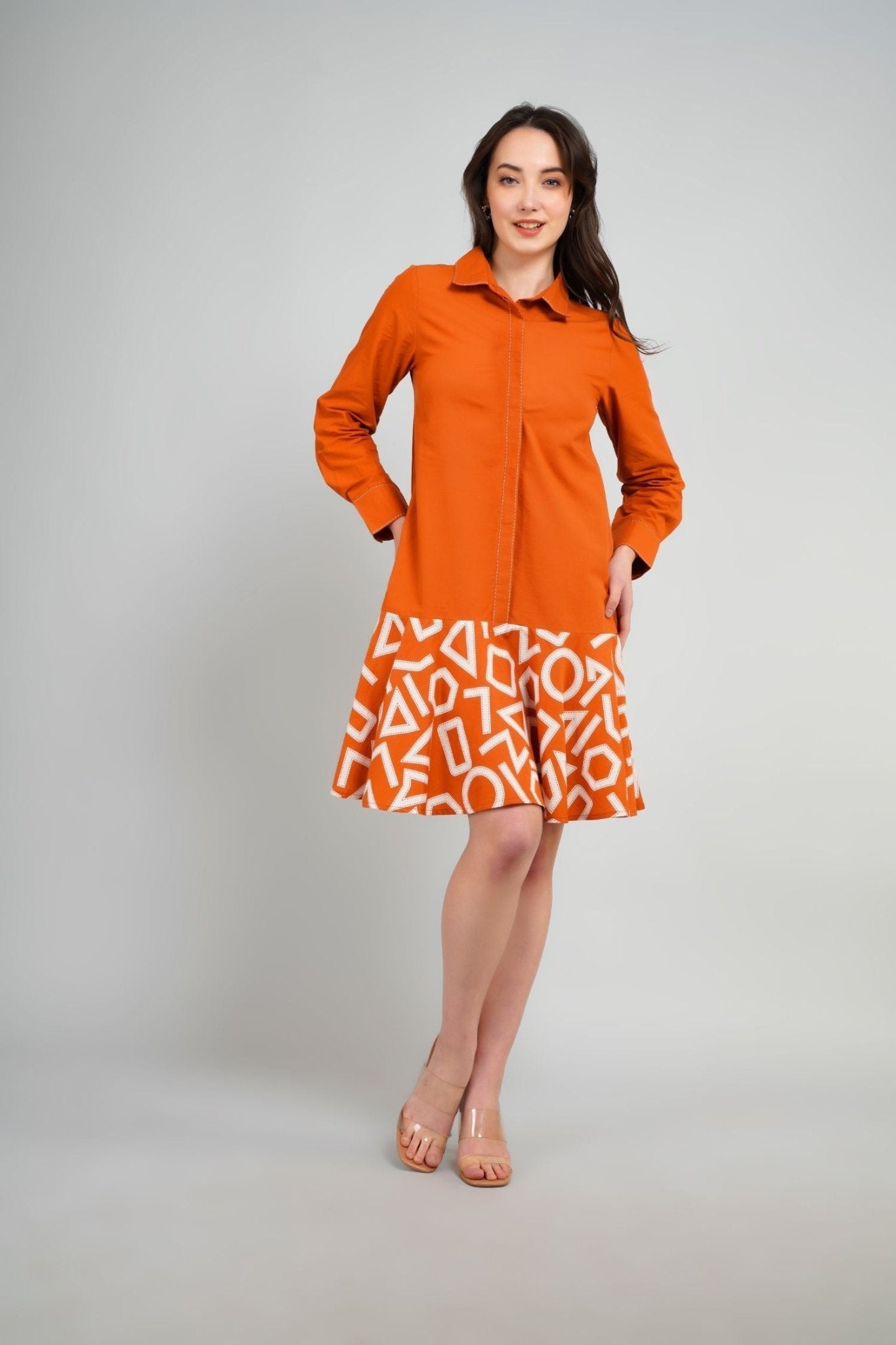 Orange Collared Print Style Tunic - Freyaa USA & Canada