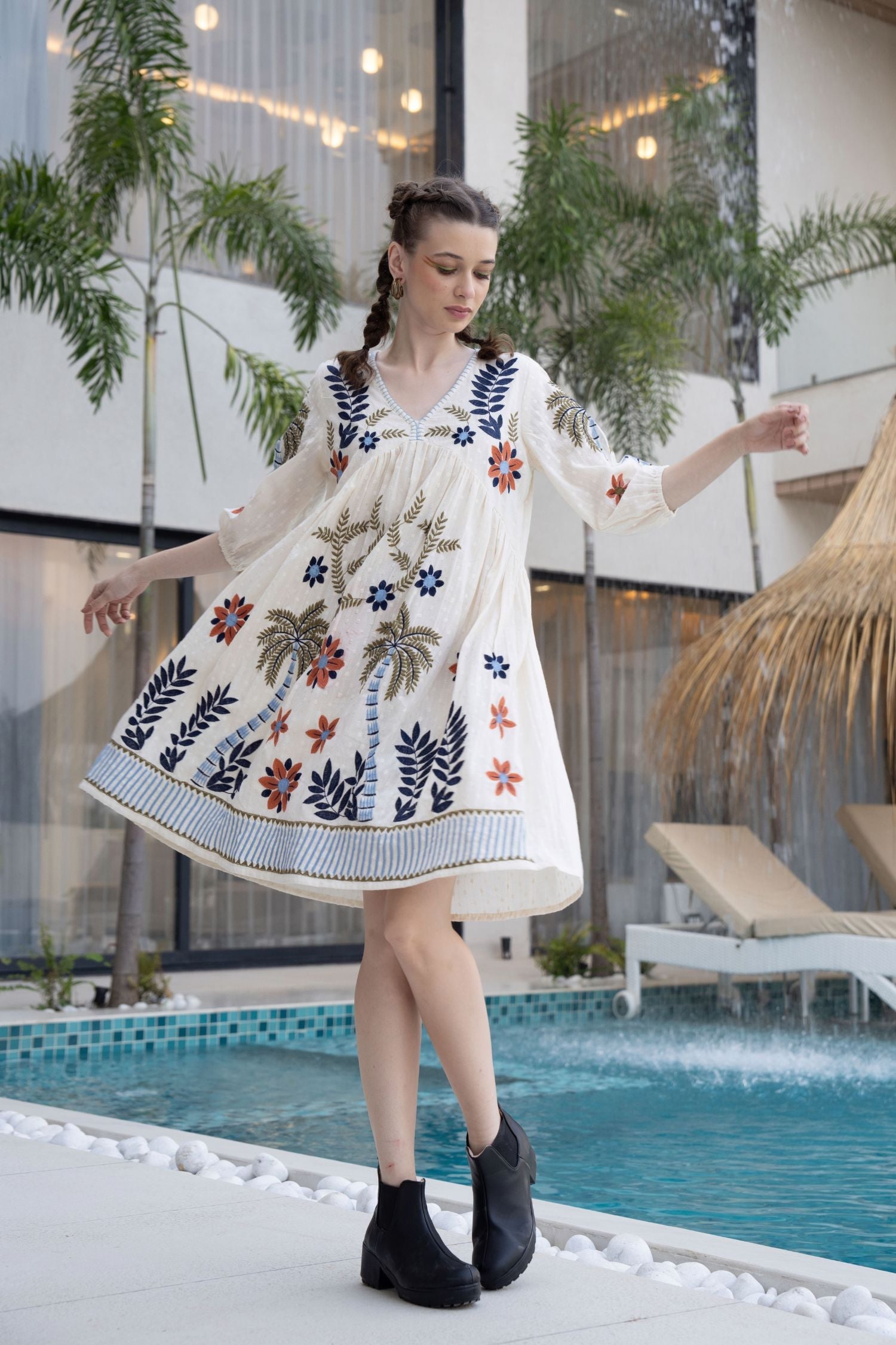 Cream Tunic with Beautiful Floral Thread Work