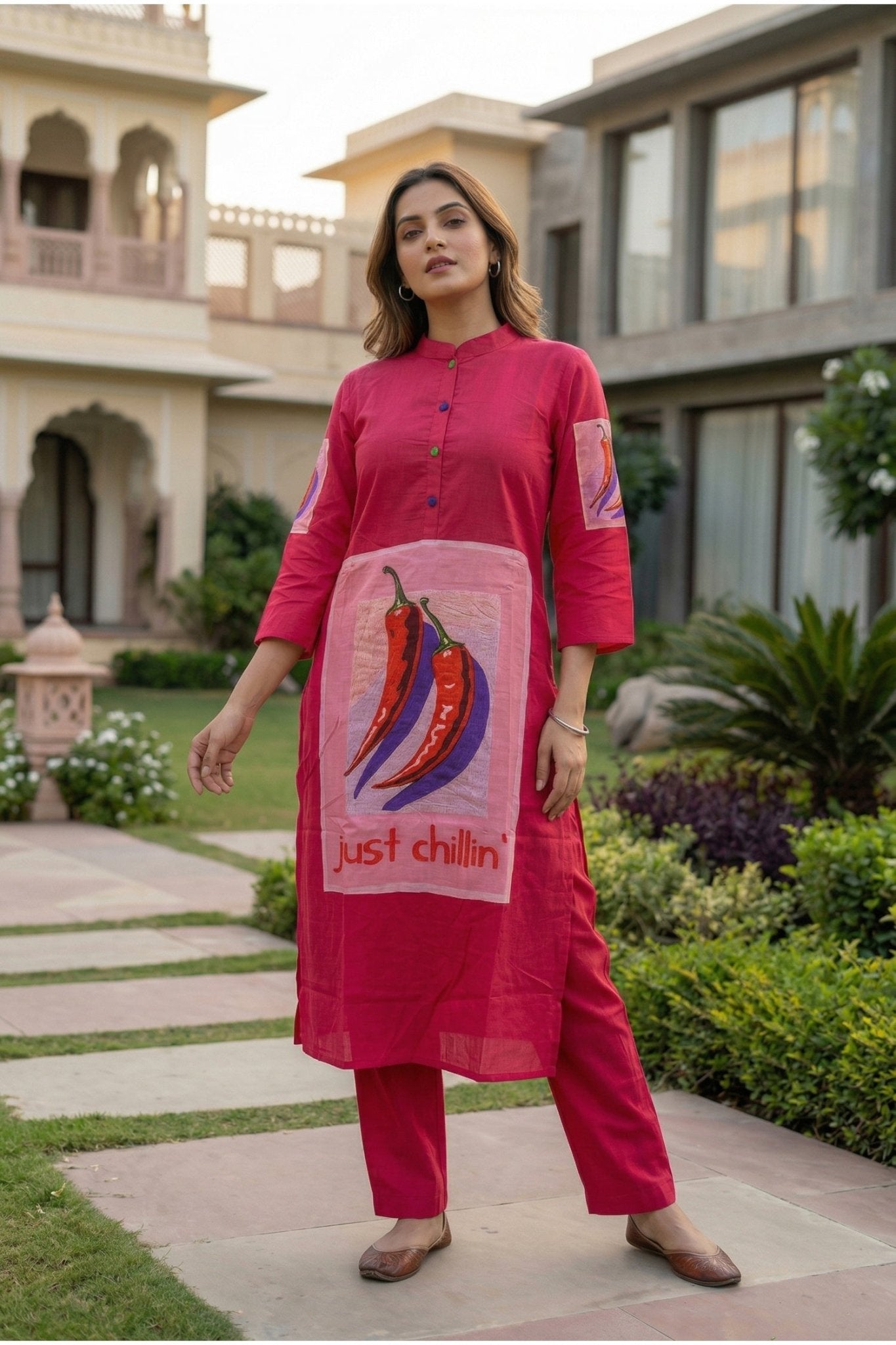 Pink Cotton Co-ord Set with Graphic Print - Freyaa USA & Canada
