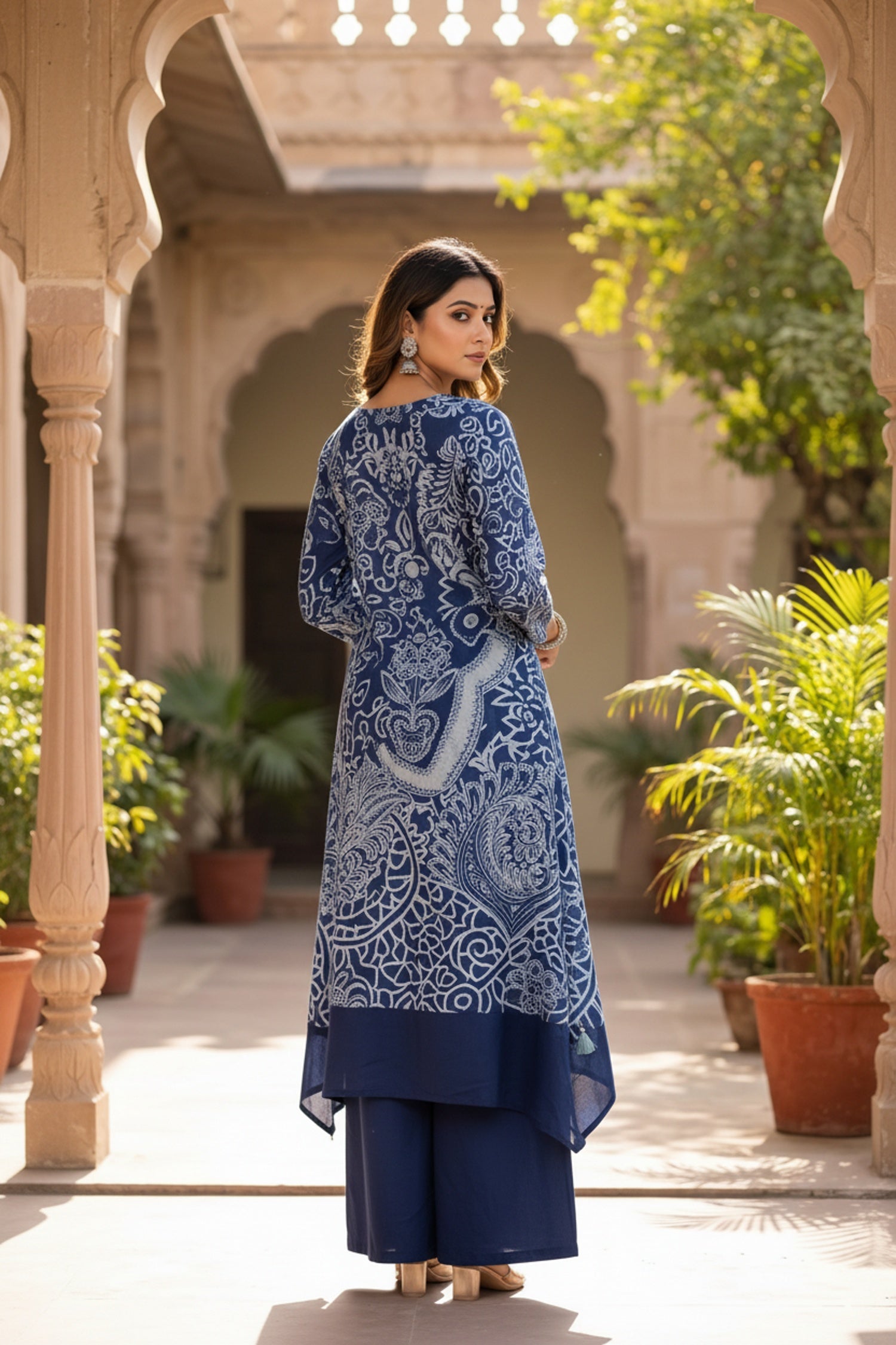 Indigo Blue Co-ord Set with Abstract Floral & Paisley Print