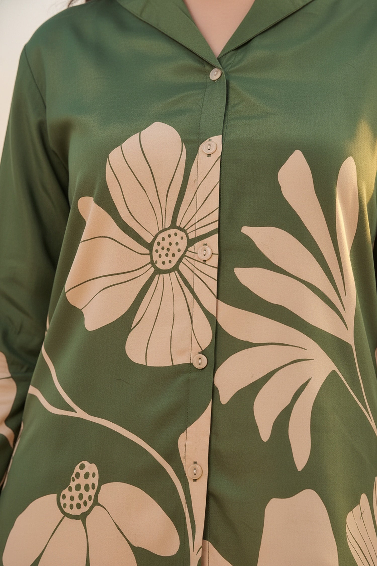 Olive Green Printed Crepe Shirt