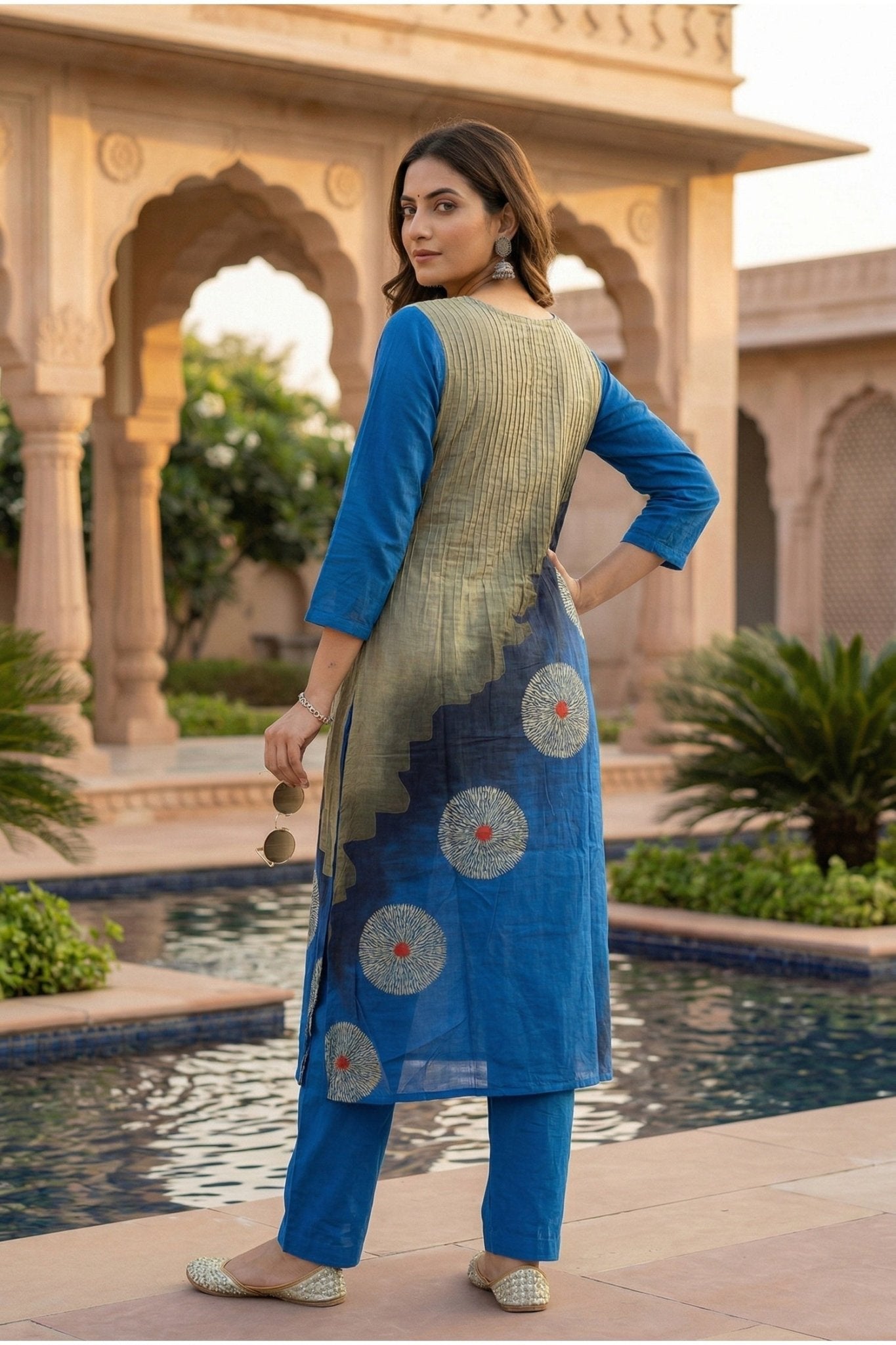 Blue Co-ord Set with Artistic Printed Pattern - Freyaa USA & Canada