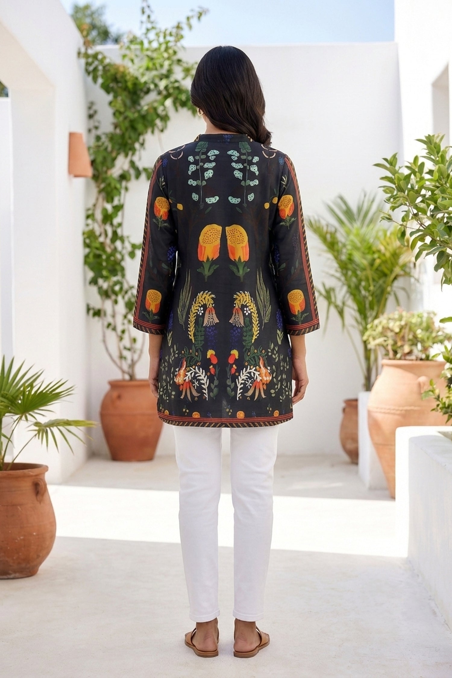 Black Vibrant Botanical Printed Dress