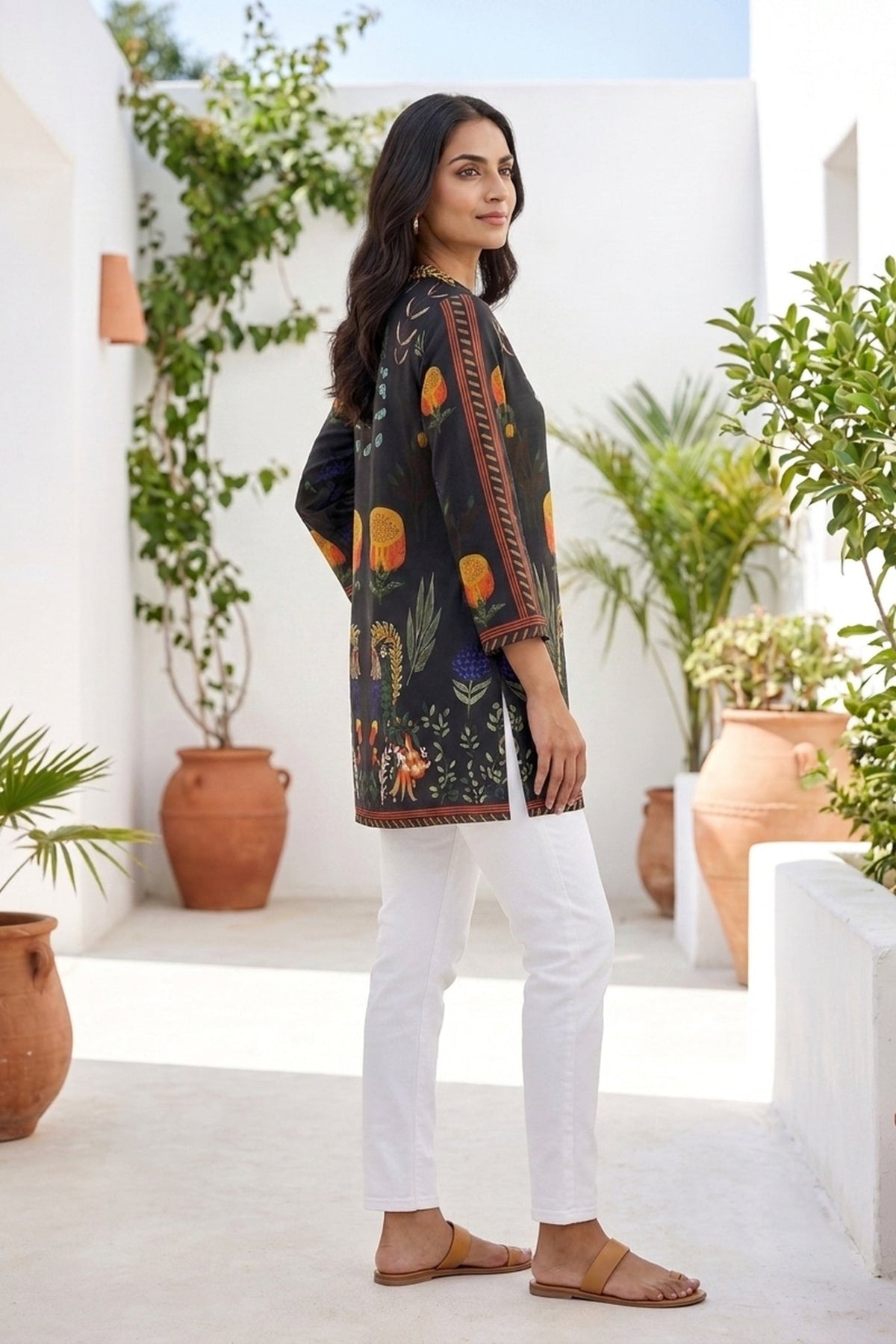 Black Vibrant Botanical Printed Dress - Freyaa USA & Canada