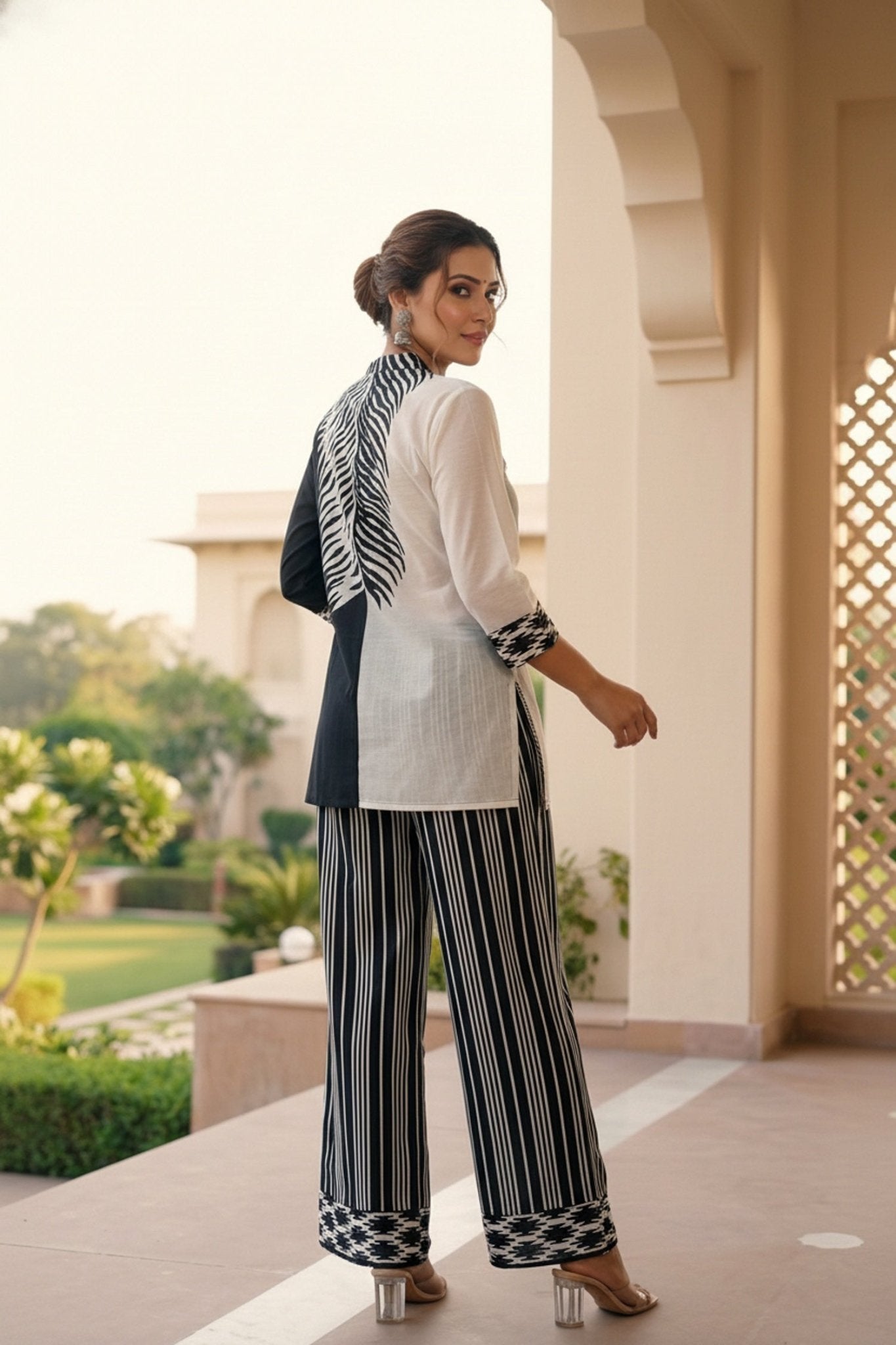 Black Cotton Co-ord Set with Contemporary Printed Design - Freyaa USA & Canada