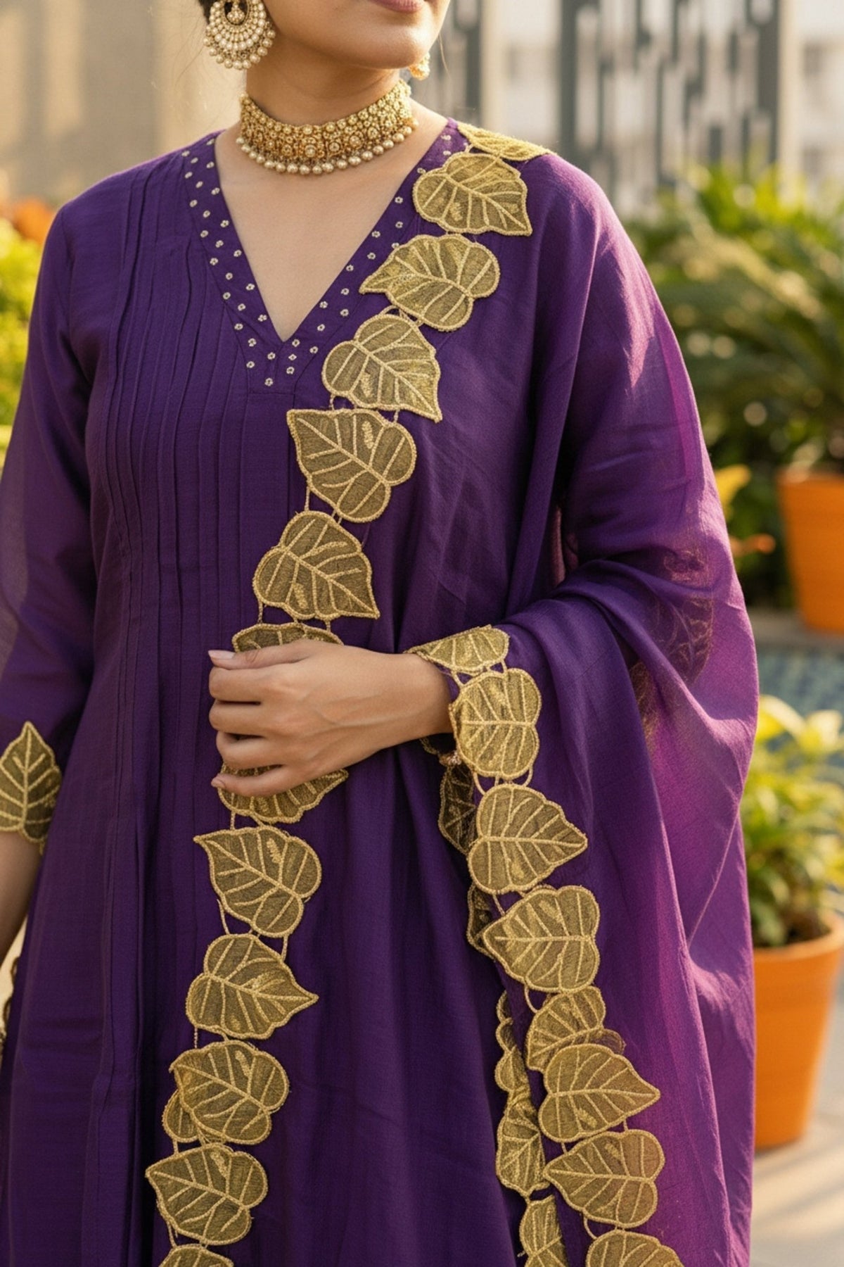 Purple Mul Cotton Three Piece with Embroidered Dupatta - Freyaa USA & Canada