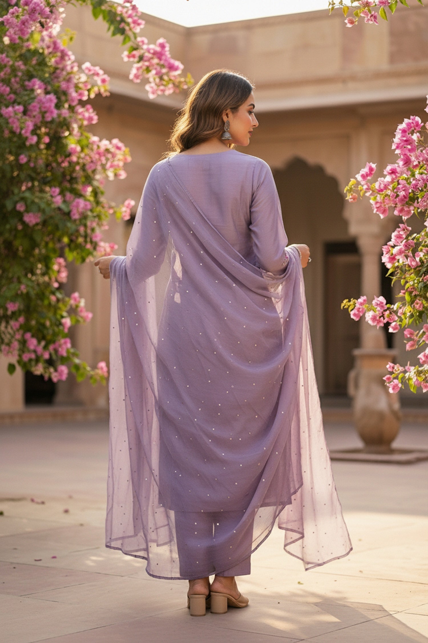 Pastel Lilac Cotton Three Piece