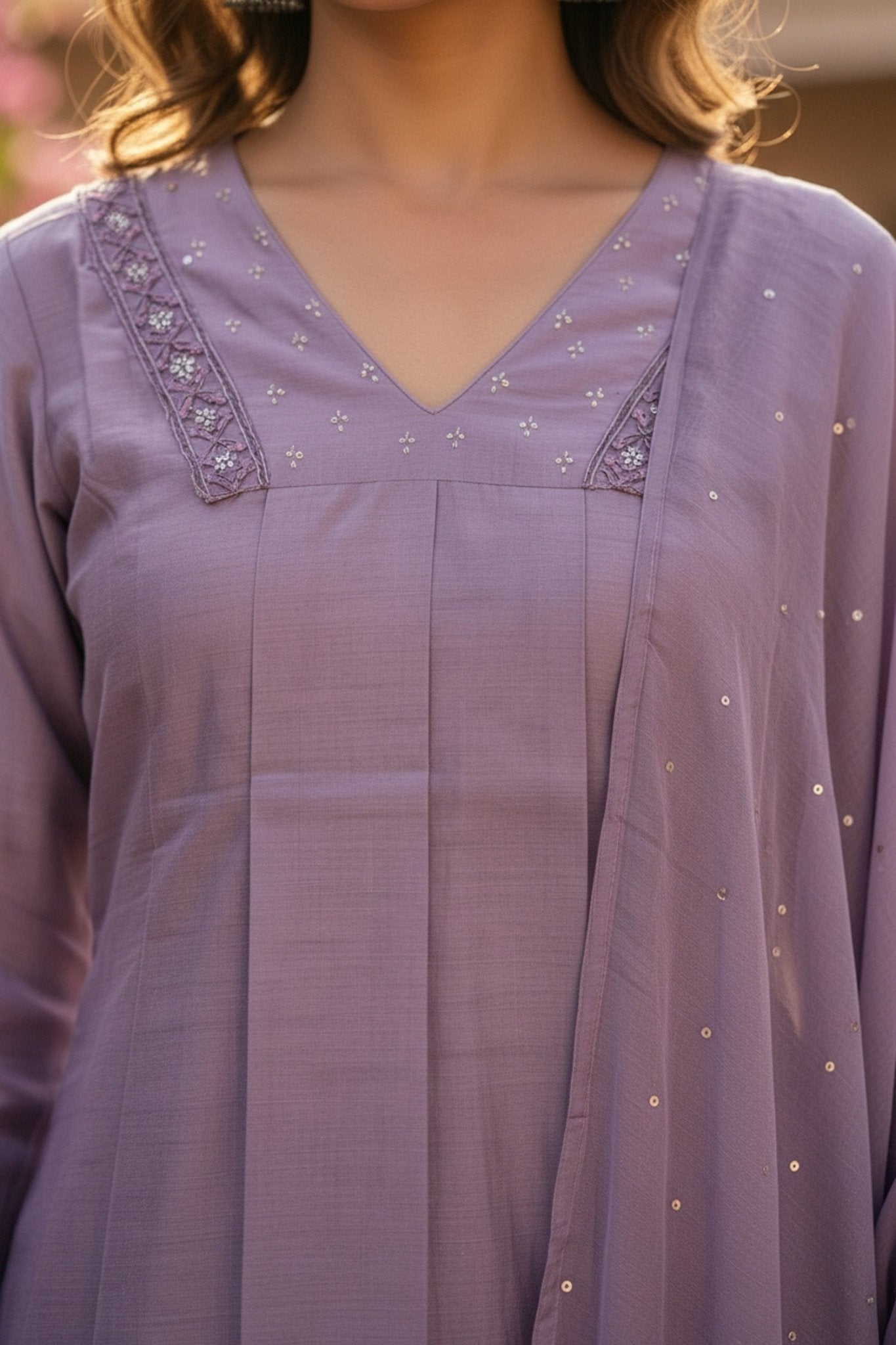 Pastel Lilac Cotton Three Piece - Freyaa USA & Canada