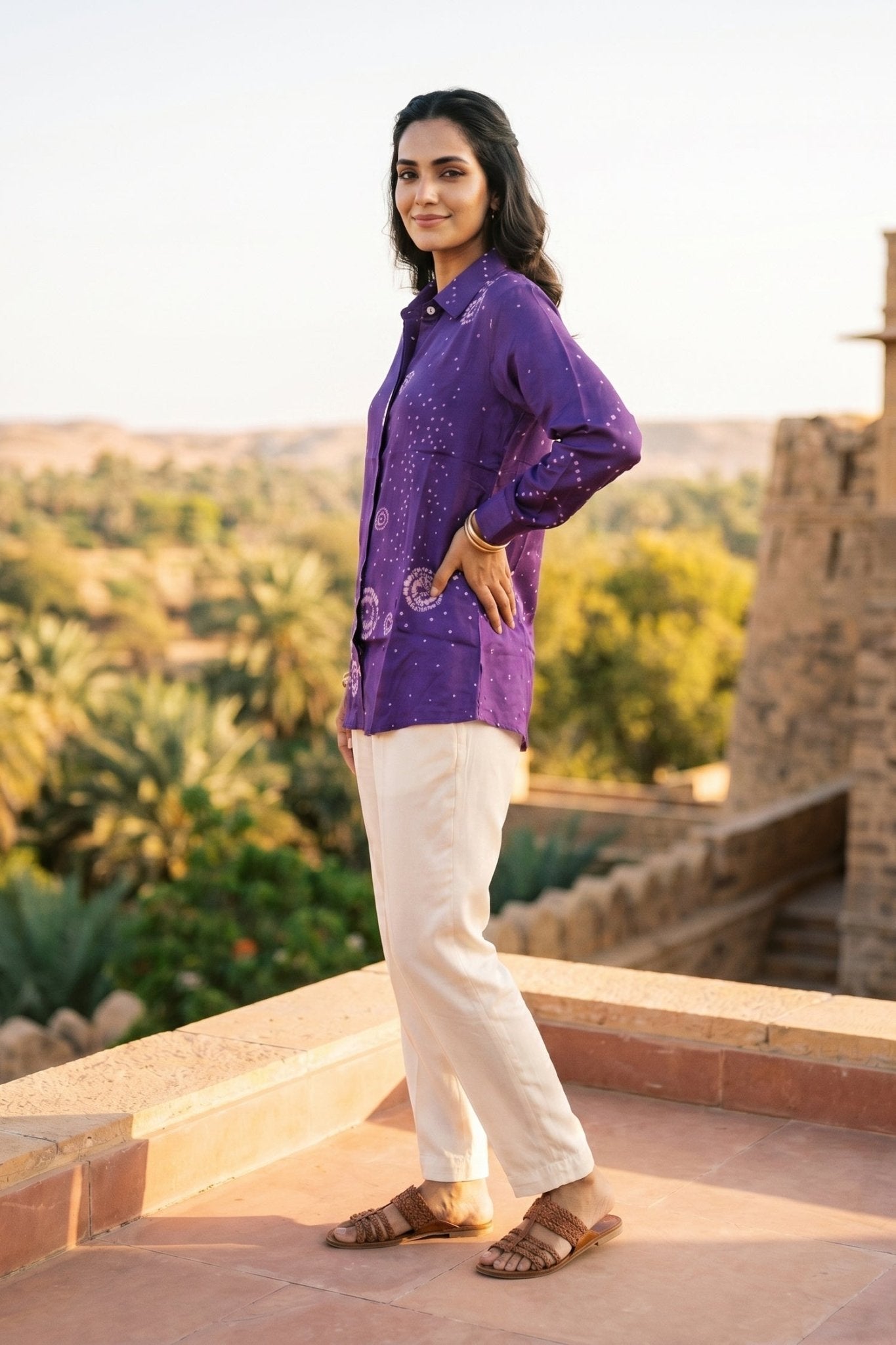 Rich Purple Crepe Relaxed Fit Shirt - Freyaa USA & Canada