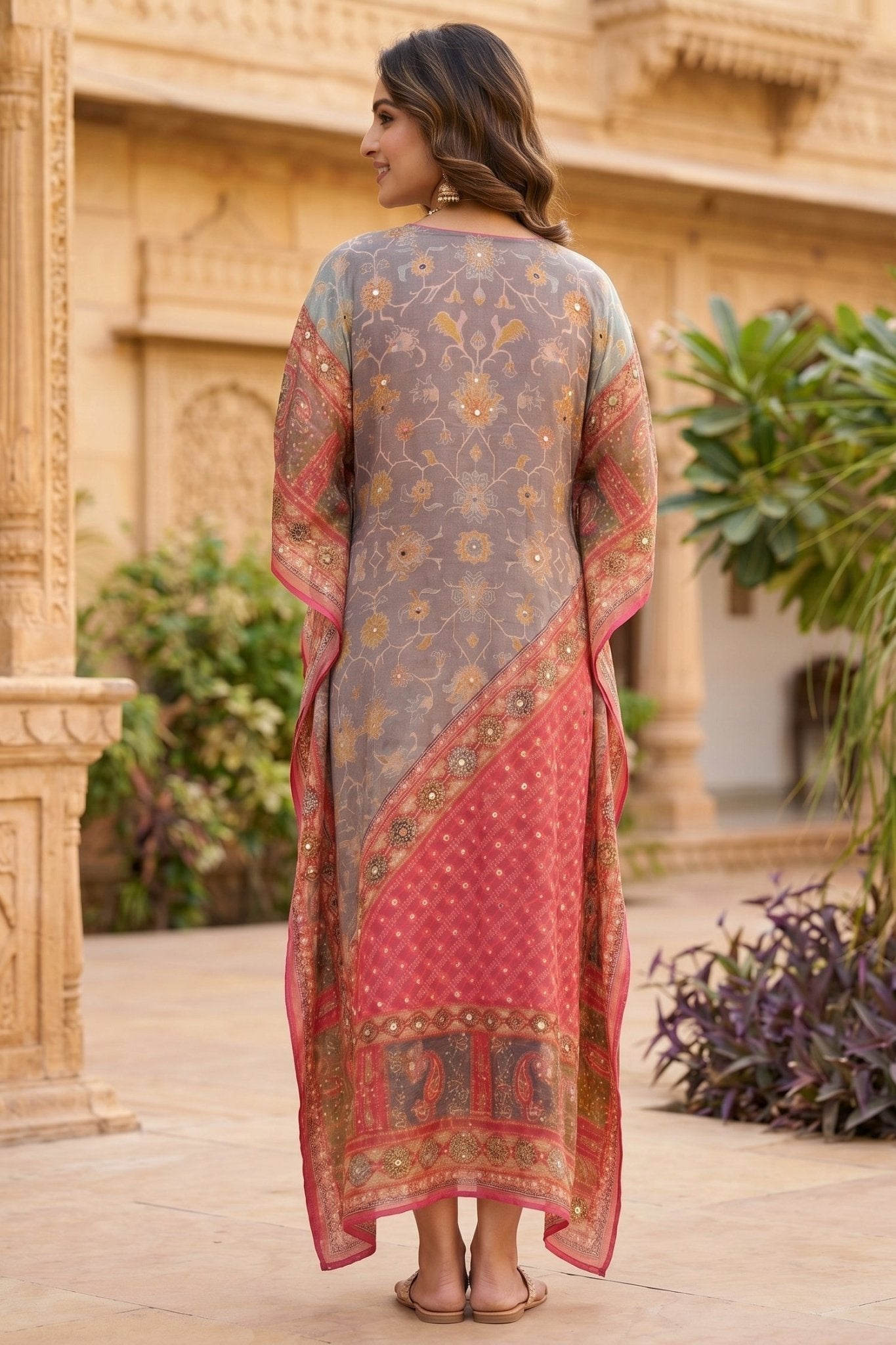 Mono Floral Printed Long Kaftan - Freyaa USA & Canada