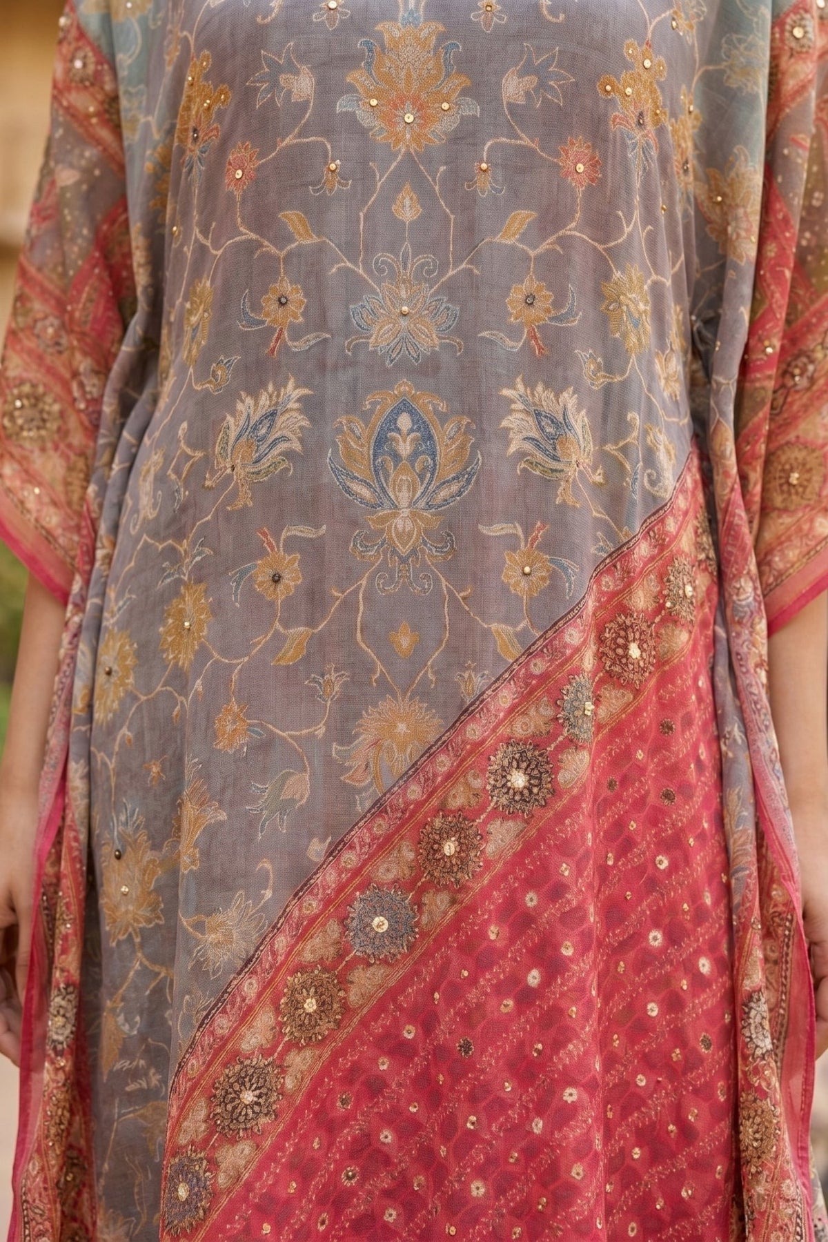 Mono Floral Printed Long Kaftan - Freyaa USA & Canada