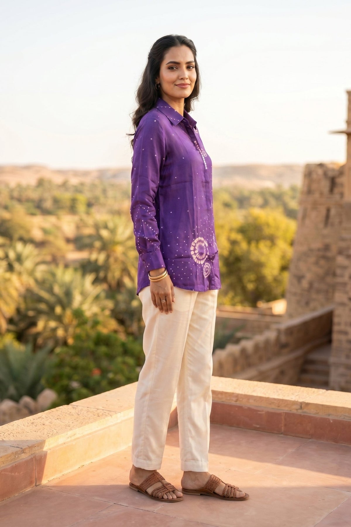 Rich Purple Crepe Relaxed Fit Shirt - Freyaa USA & Canada