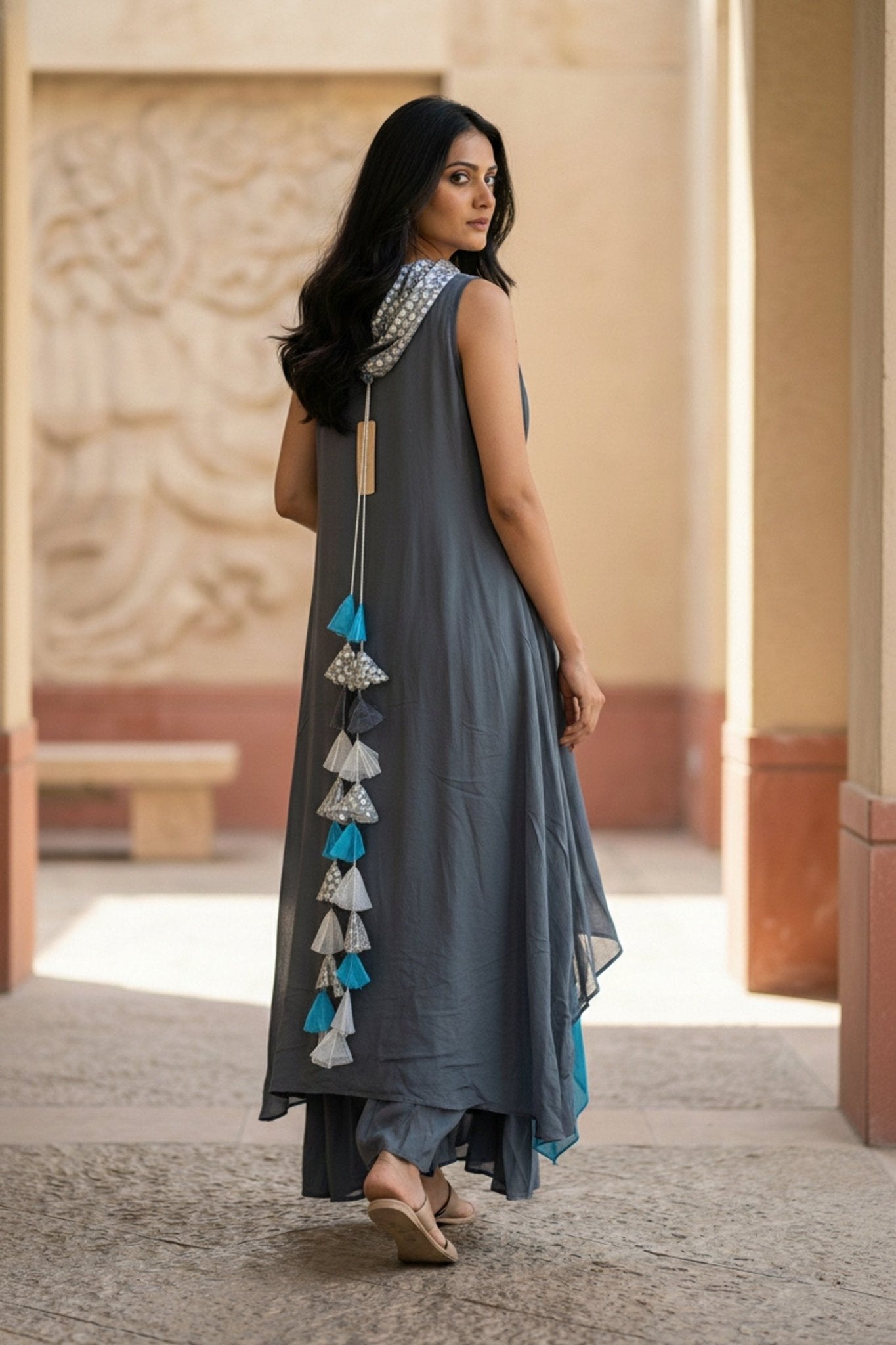 Blue Dress for Women with Embroidery & Layered Design - Freyaa USA & Canada
