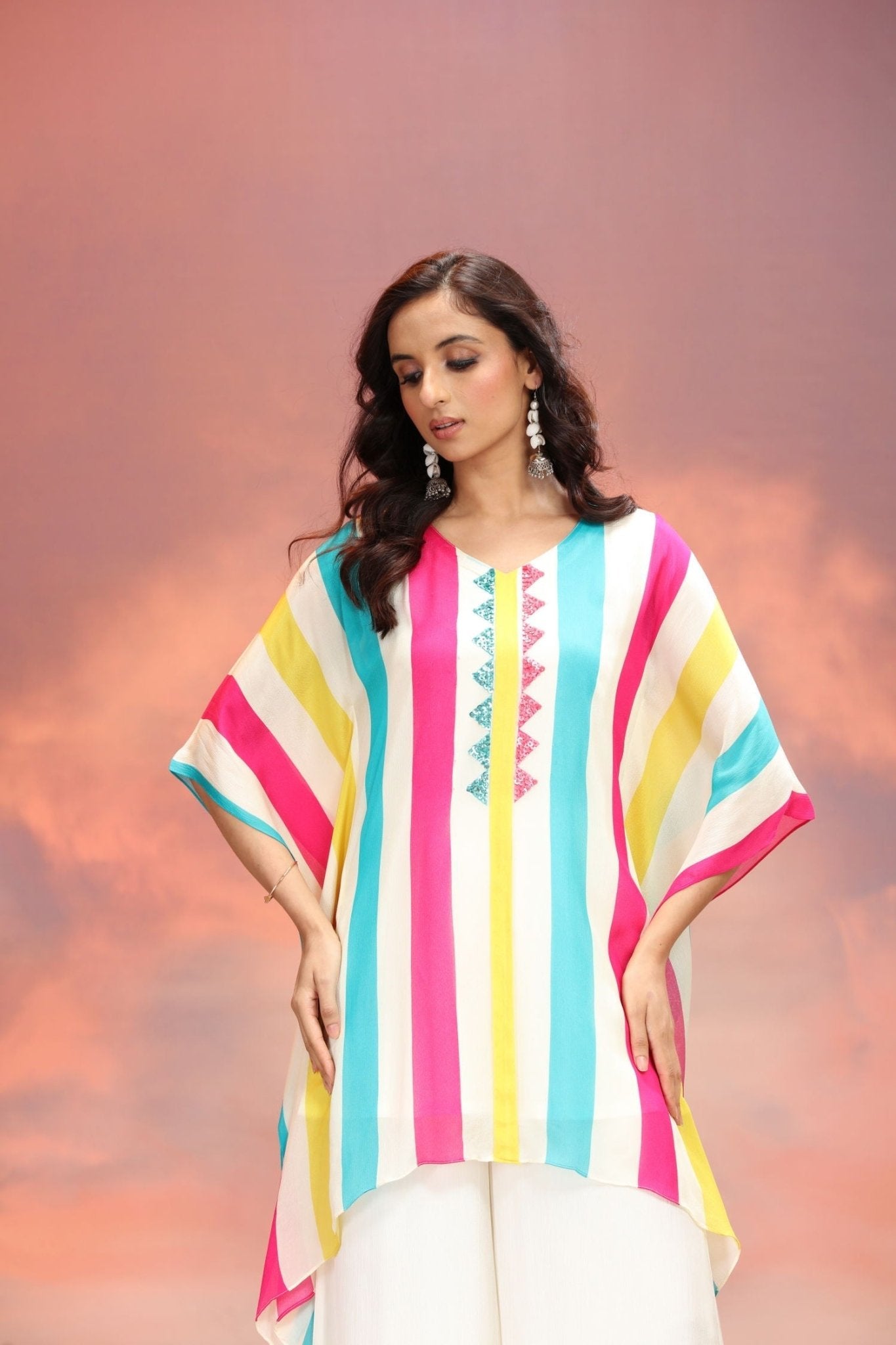 Viscose Charm Multicolor Embroidered Kaftan Cord Set - Freyaa USA & Canada