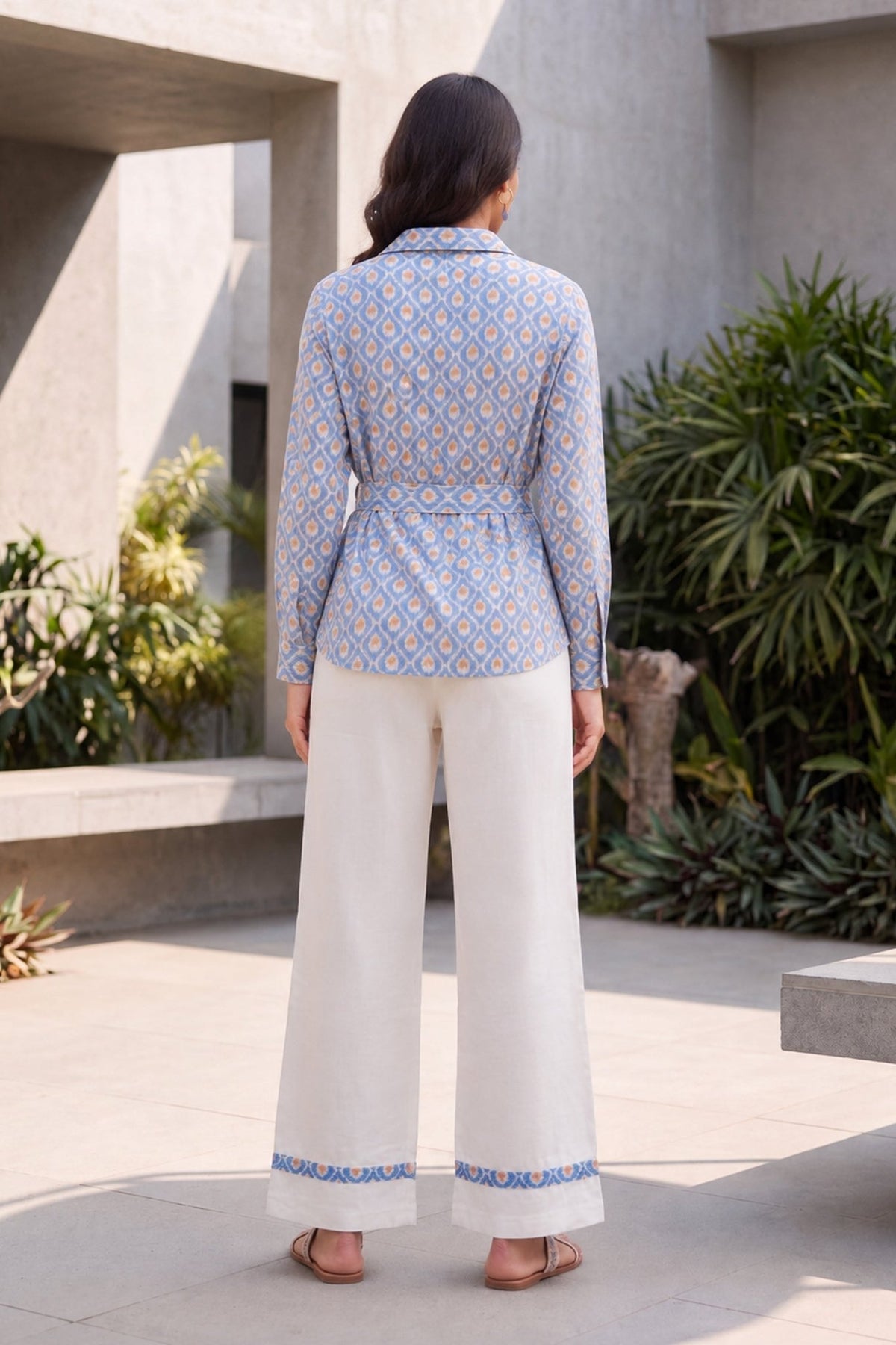Blue Ikat Tie-Waist CordSet - Freyaa