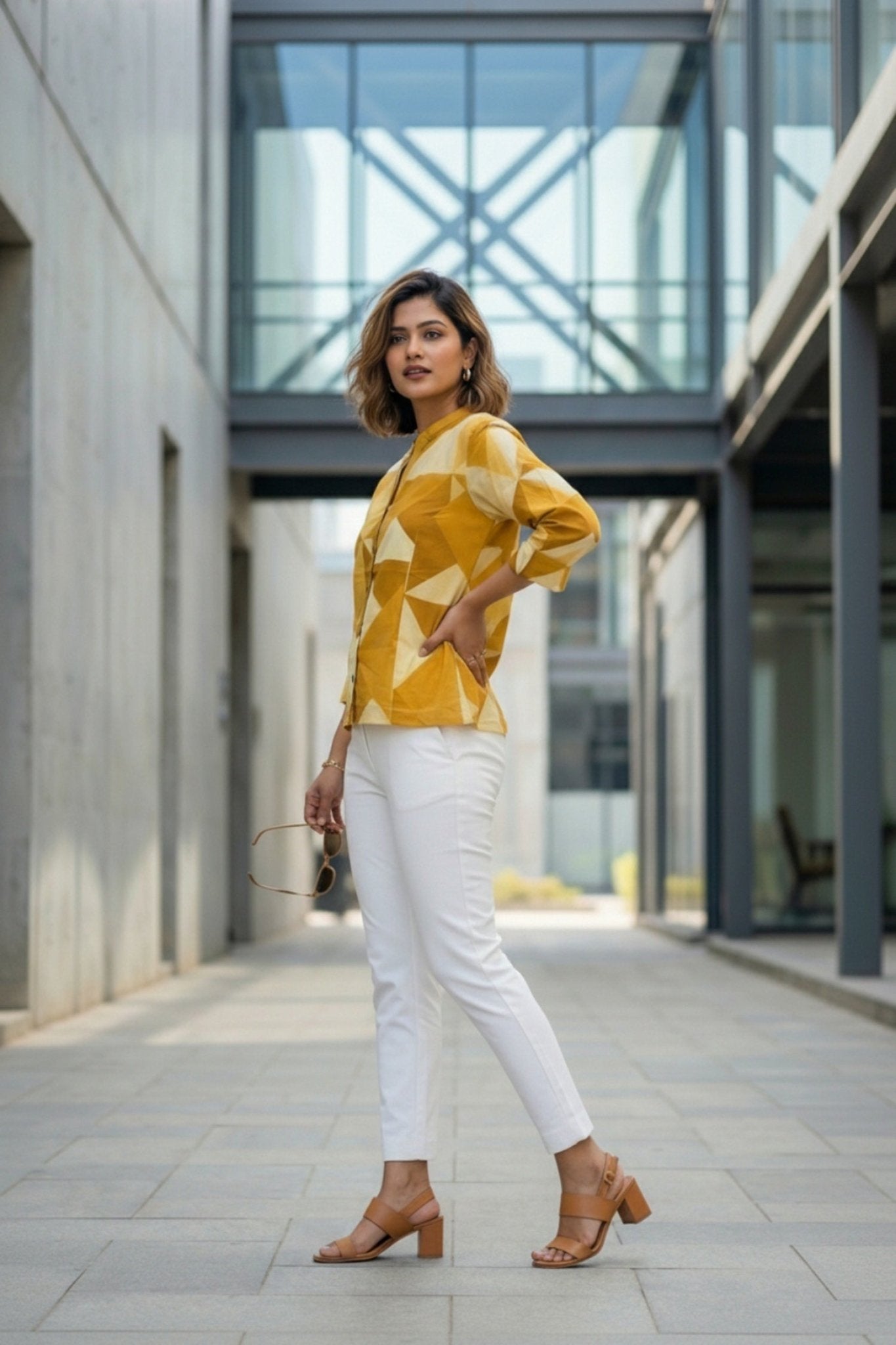 Yellow Bold Checks Cotton Short Kurti Top - Freyaa USA & Canada