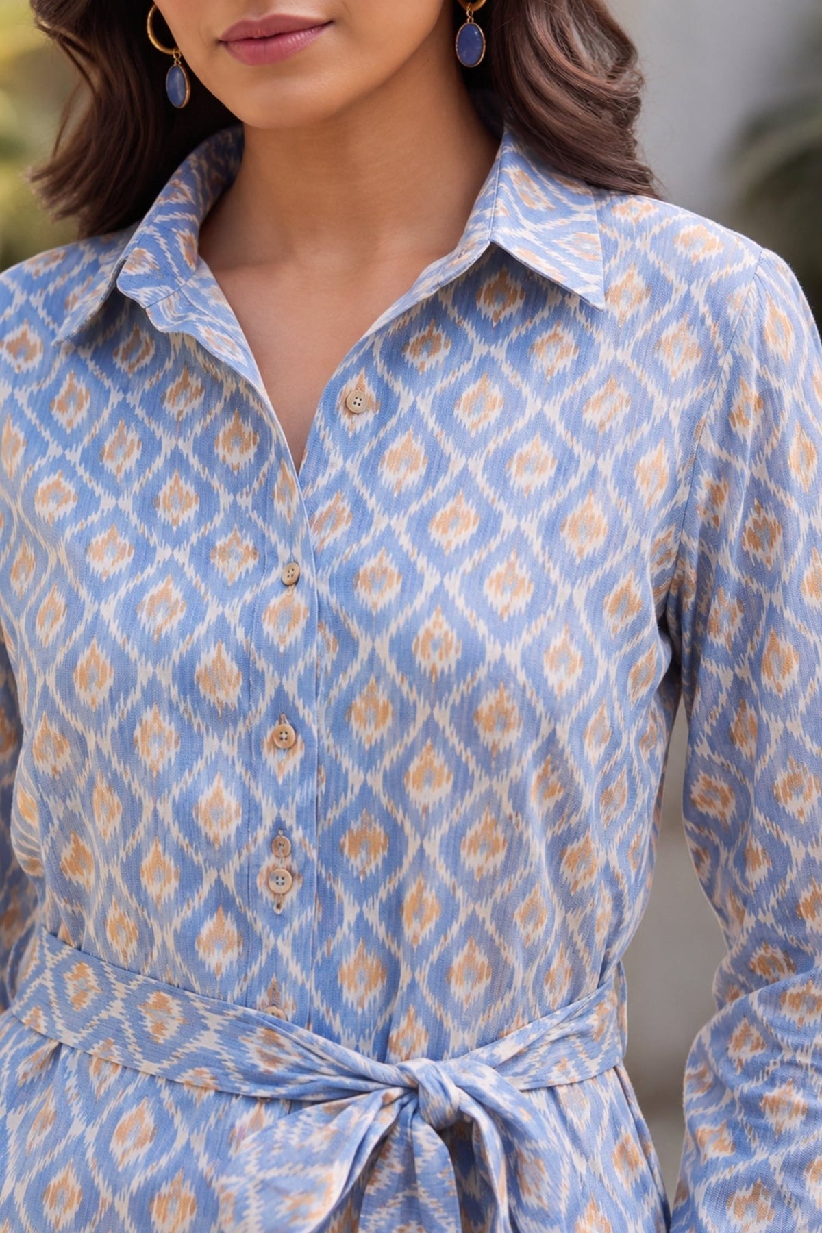 Blue Ikat Tie-Waist CordSet - Freyaa