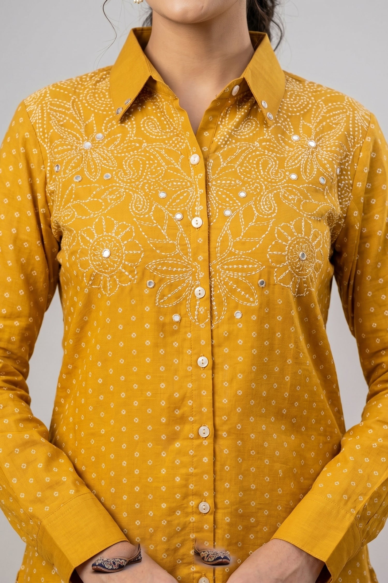 Golden Yellow Bhandhi Crepe Shirt