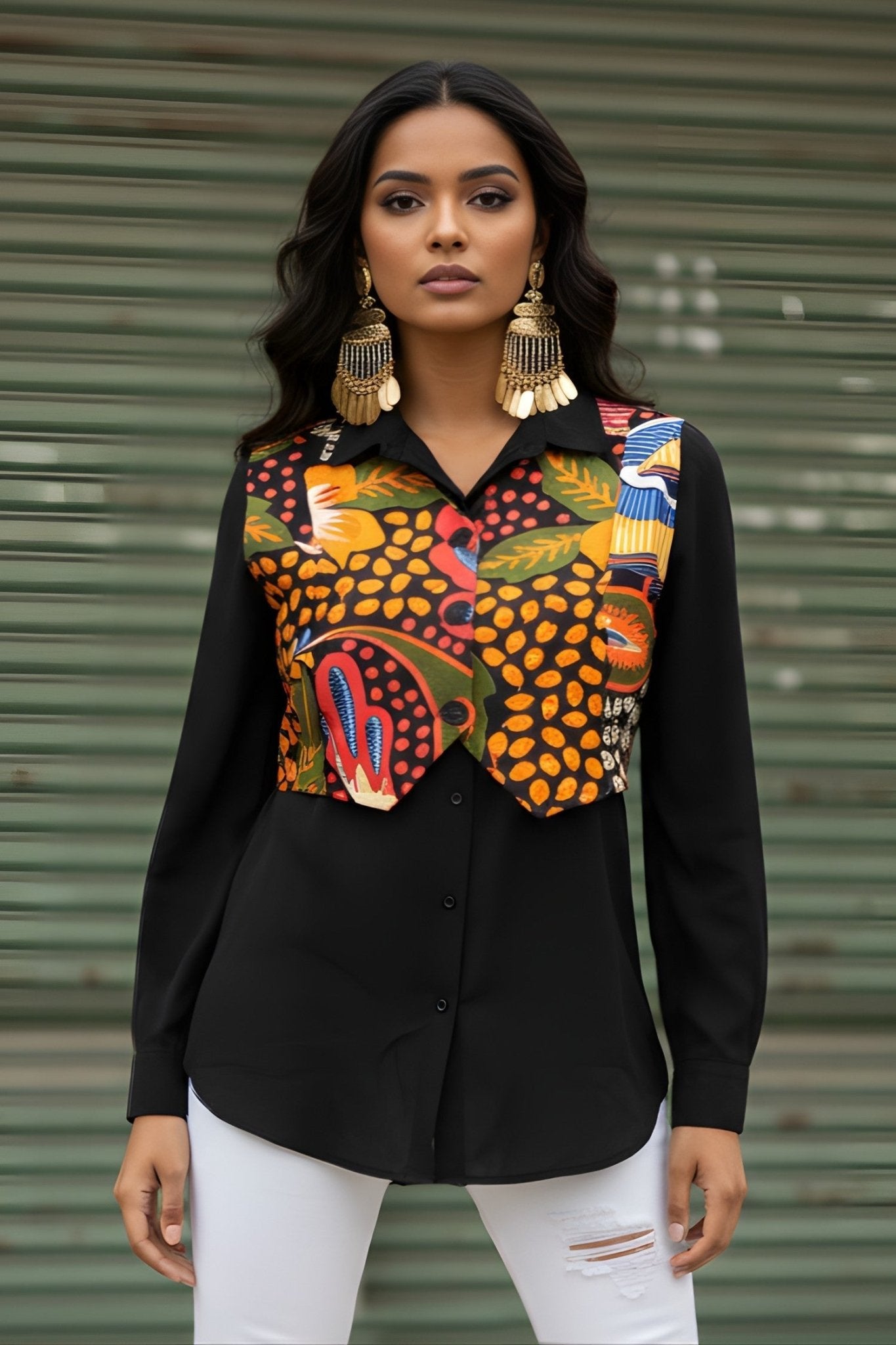 Black Shirt with Printed Cropped Jacket - Freyaa USA & Canada