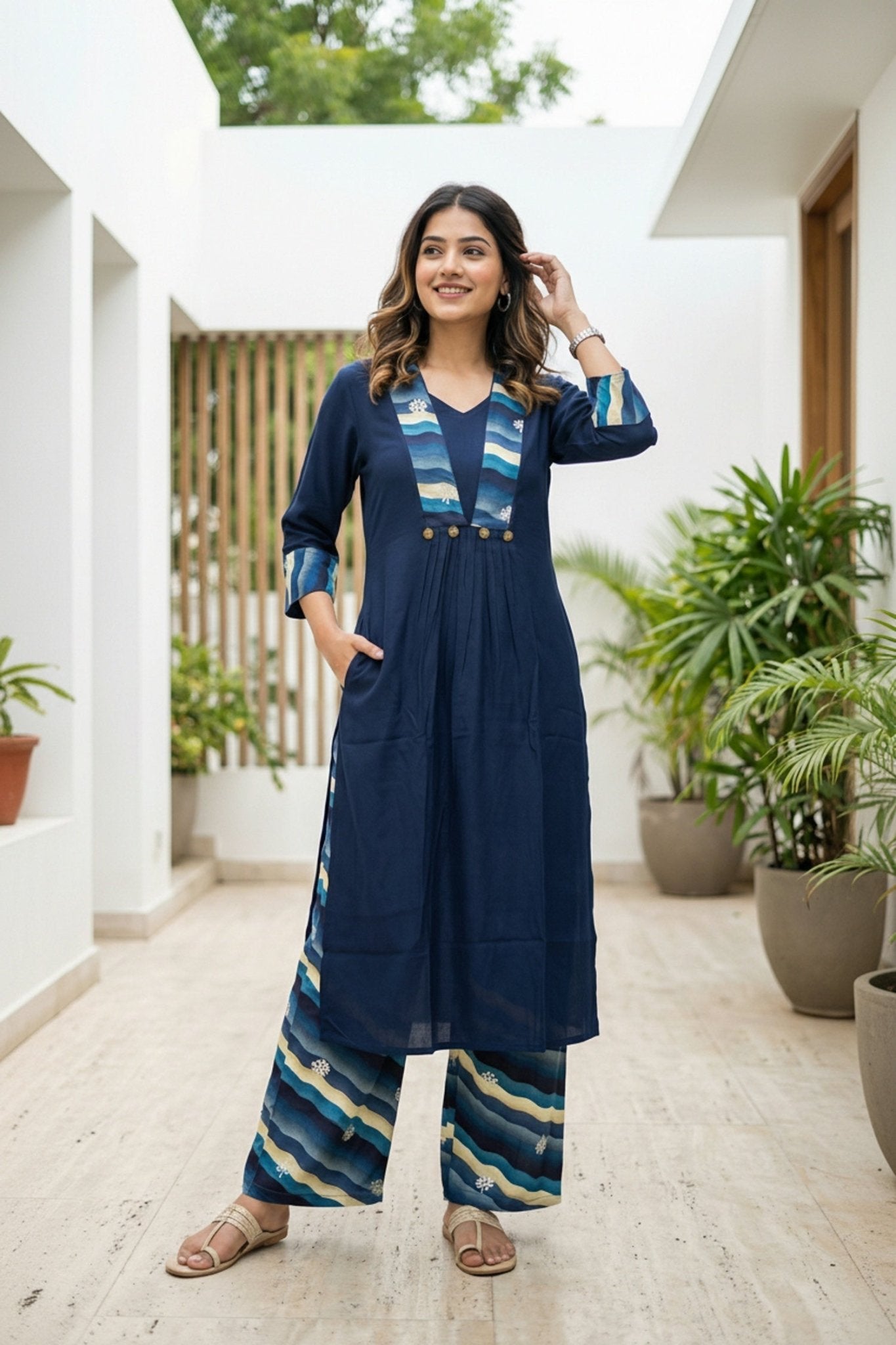 Blue Printed Cotton Co-ord Set - Freyaa USA & Canada