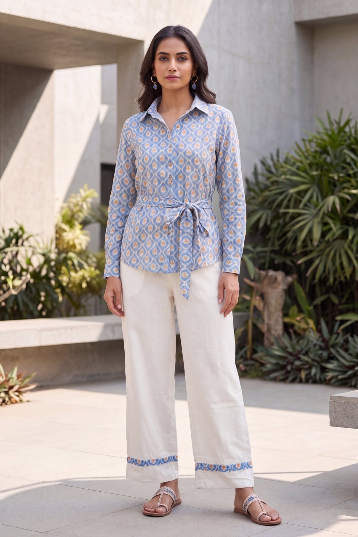 Blue Ikat Tie-Waist CordSet - Freyaa