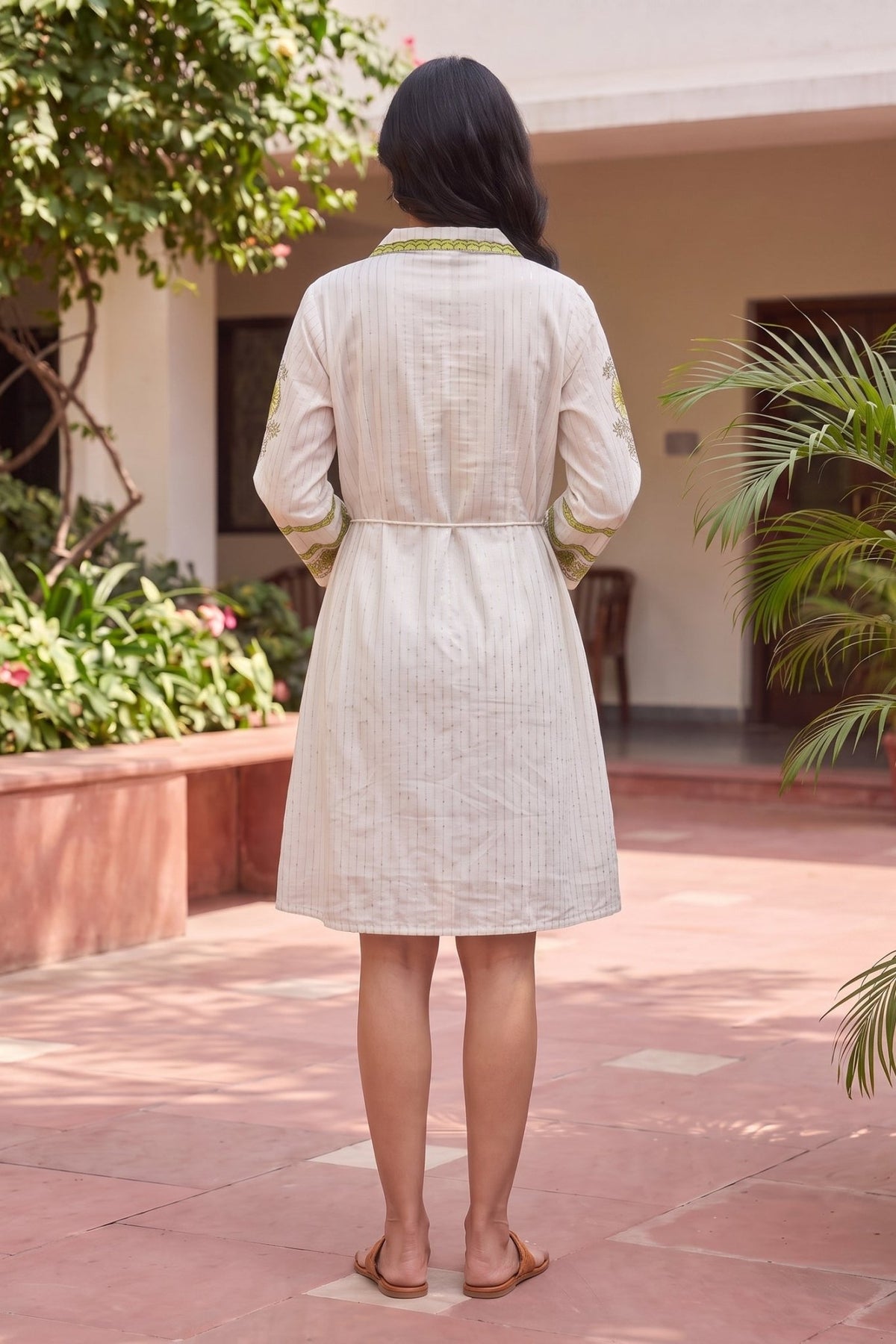 Ivory Lime Floral Embroidered Tunic Dress - Freyaa