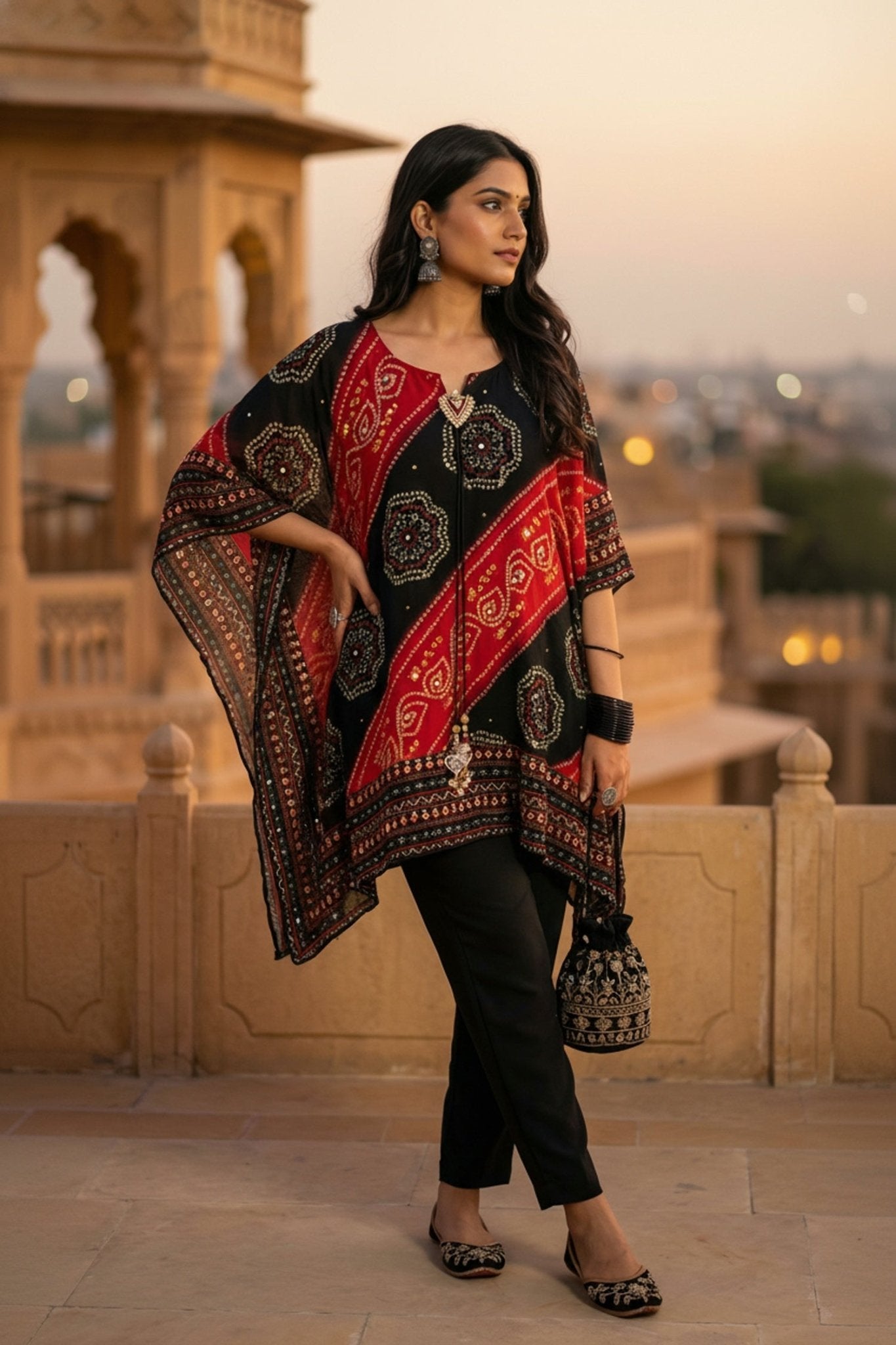 Multicolor Bold Printed Short Kaftan - Freyaa USA & Canada