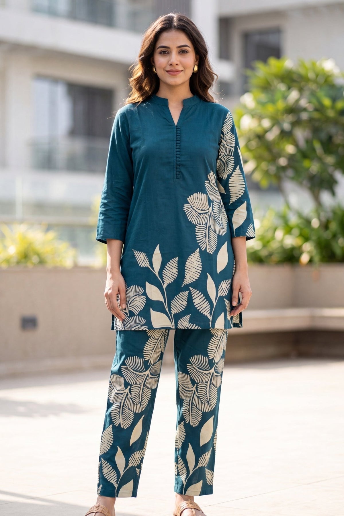 Teal Botanical Print CordSet - Freyaa