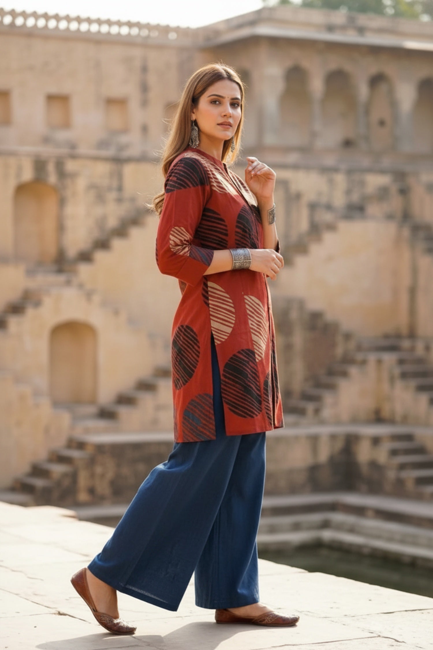 Red Cotton Printed Summer Top