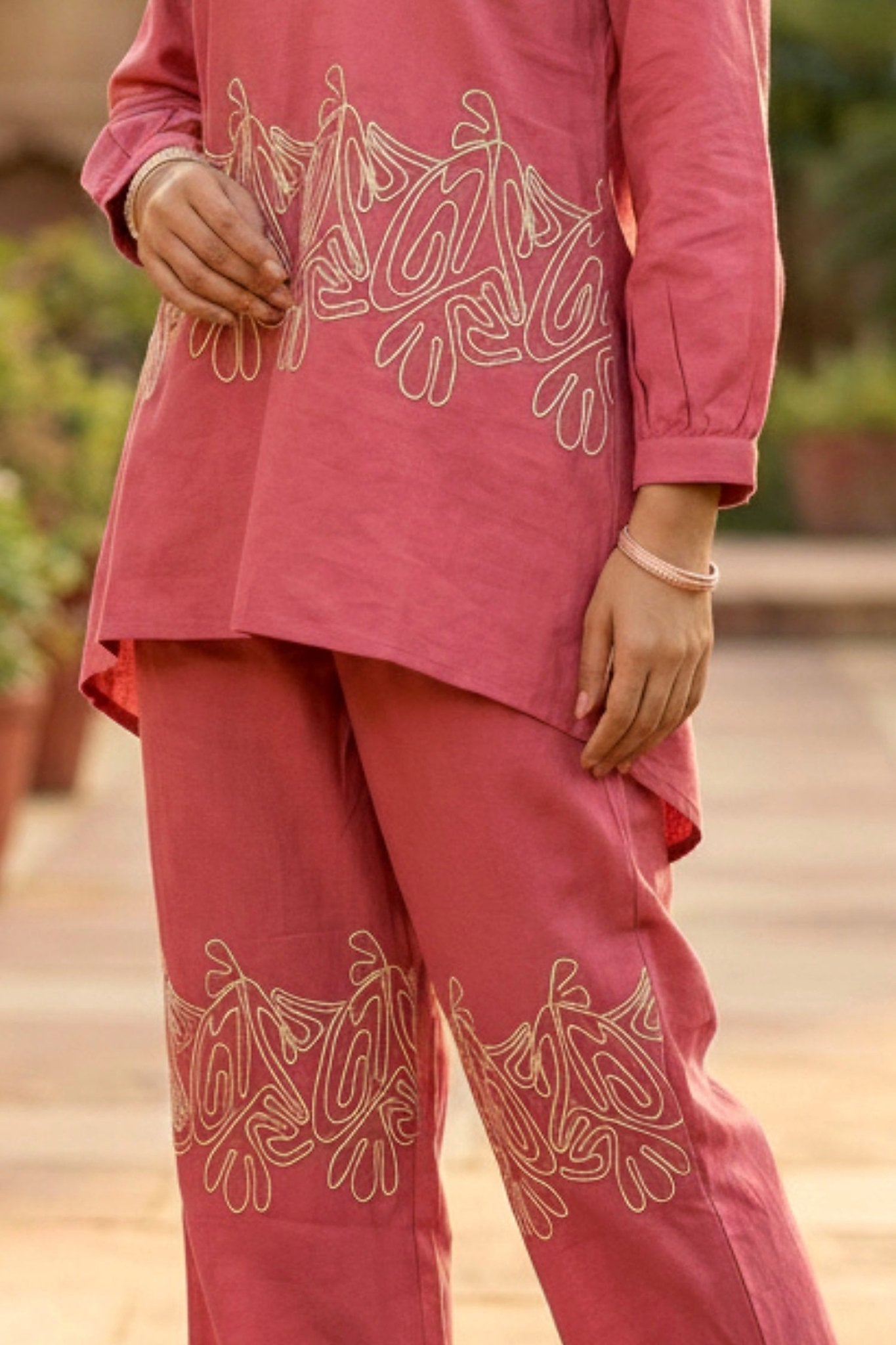 Elegant Pink Cordset Featuring Subtle Embroidery - Freyaa USA & Canada