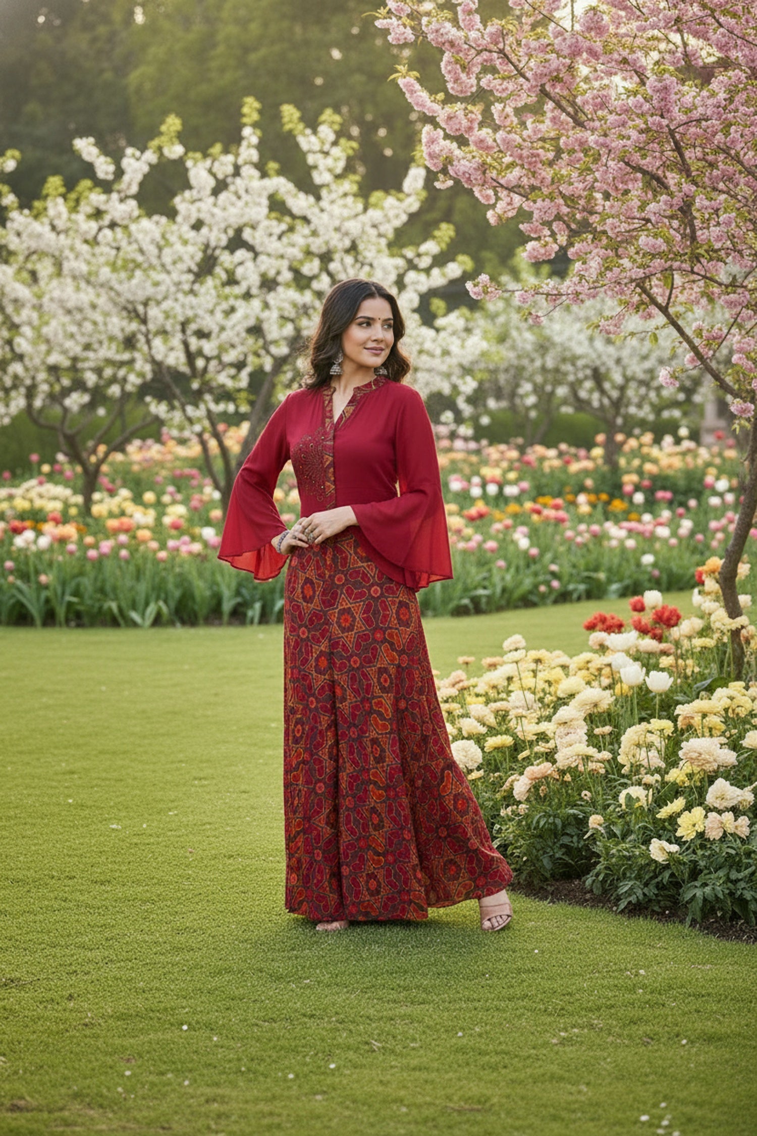 Maroon Elegance Printed Cord Set