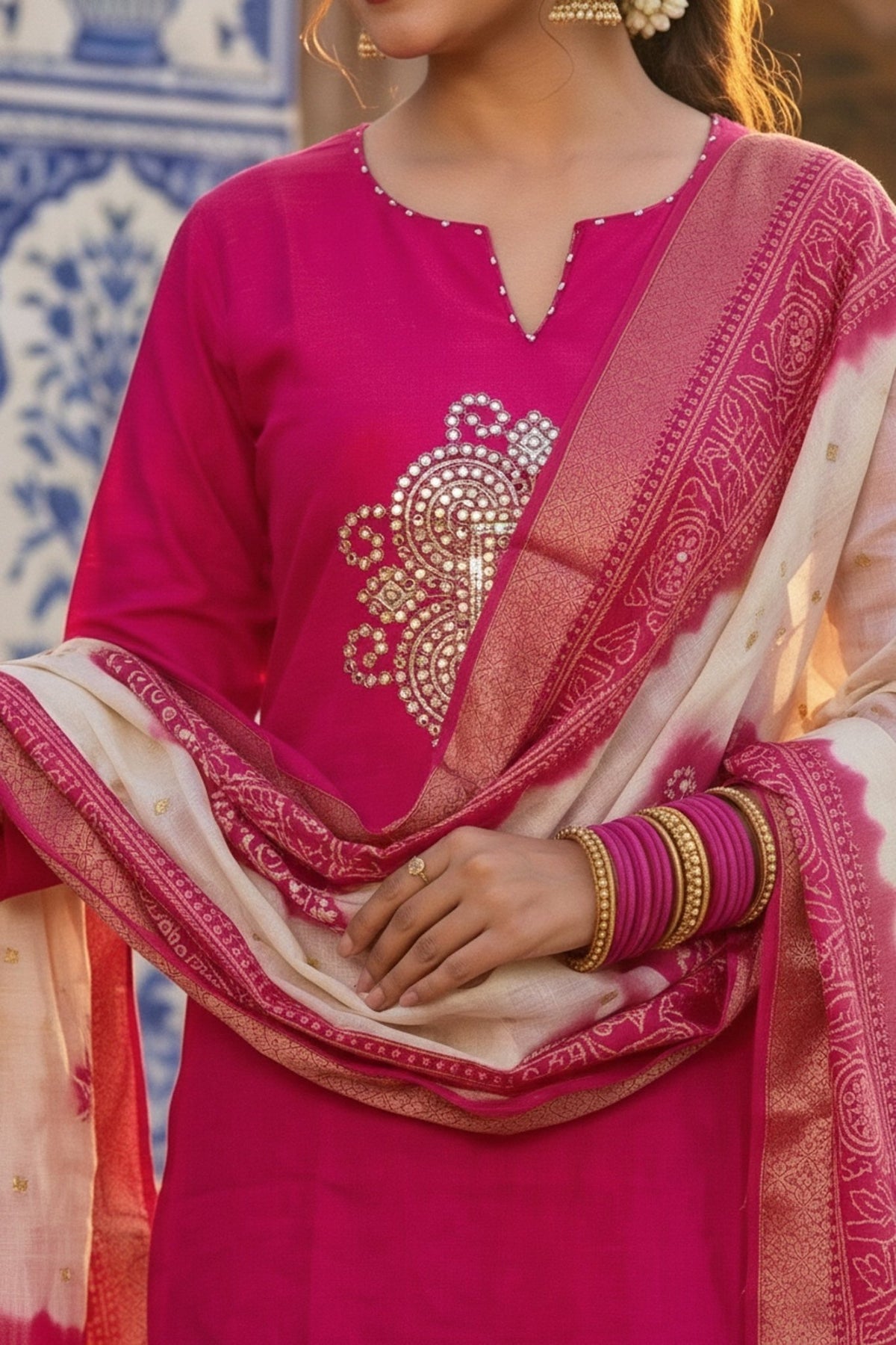 Royal Rani Straight-Cut Suit Set with Embroidered Kurta - Freyaa USA & Canada