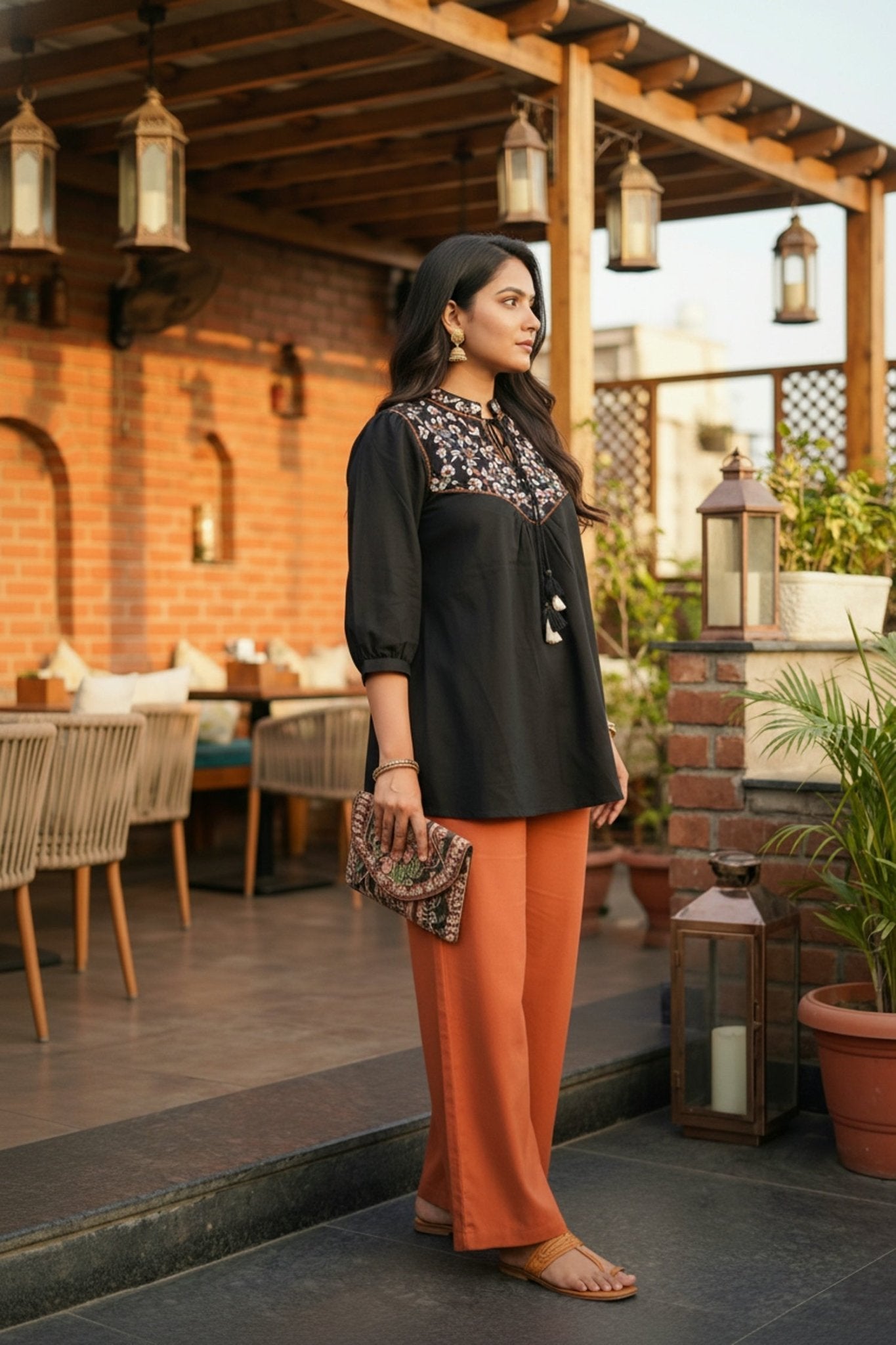 Classic Black Ethnic Top - Freyaa USA & Canada