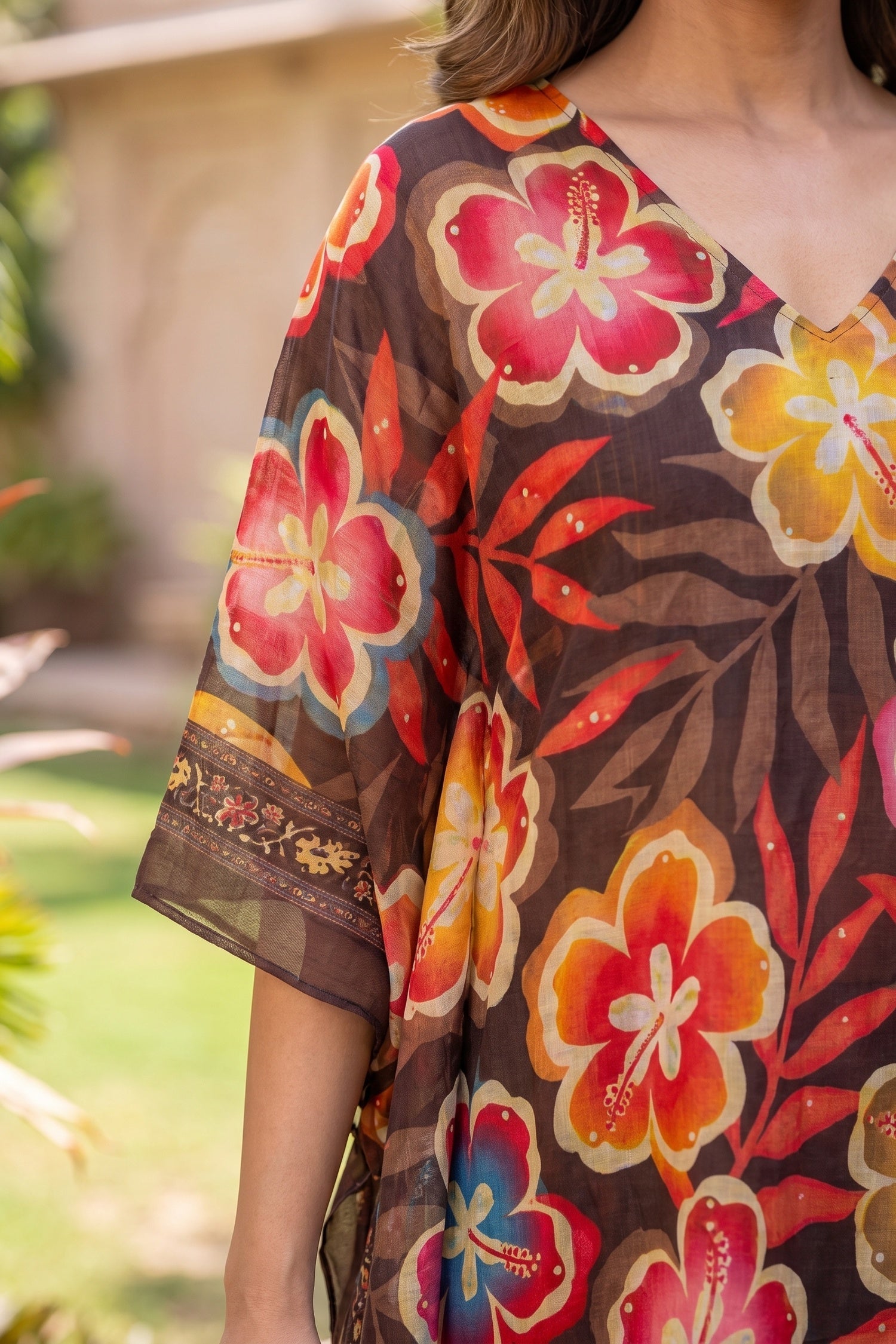 Floral Print Chinon Short Kaftan