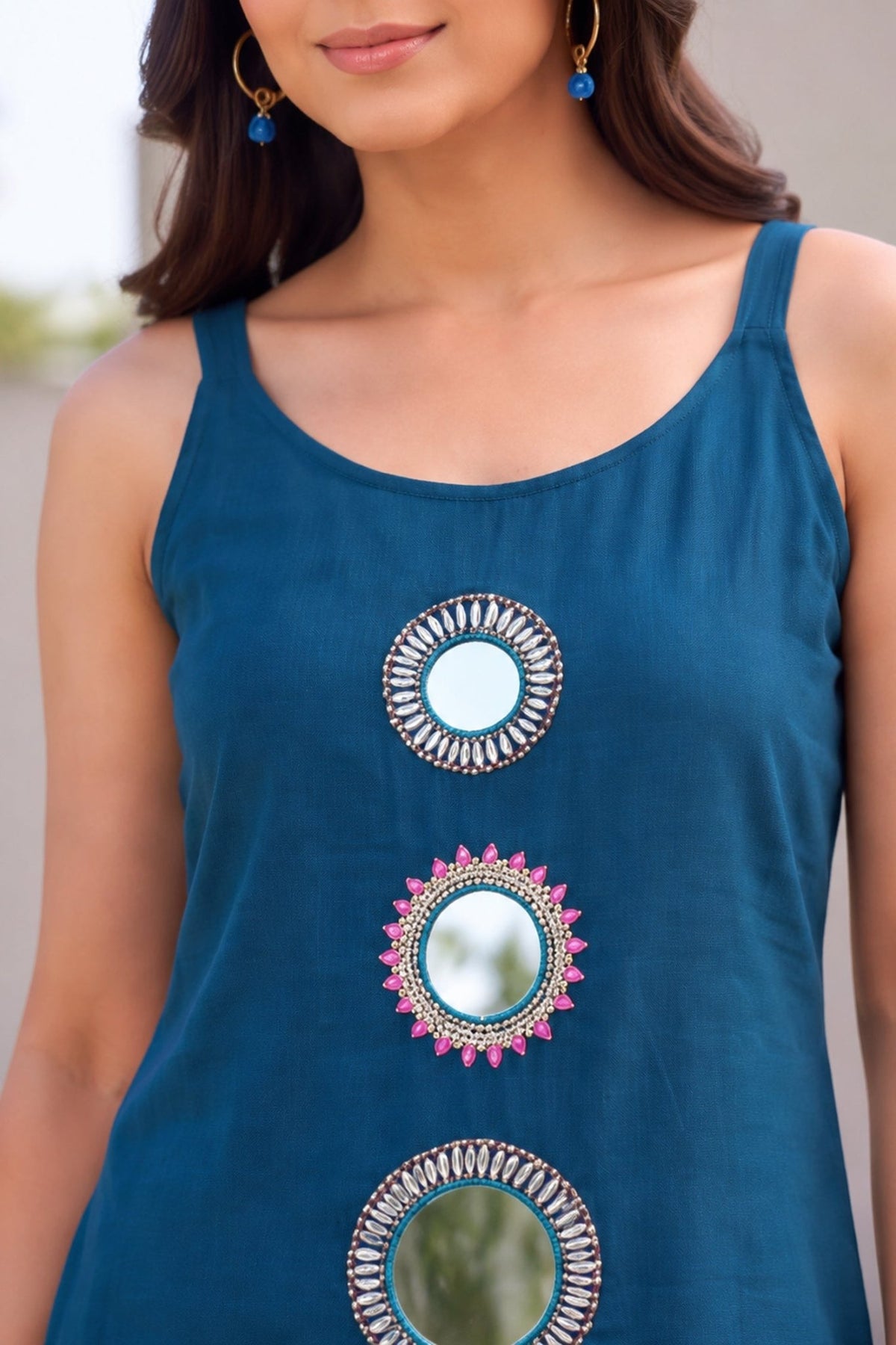 Noir Mirror Motif Teal CordSet - Freyaa