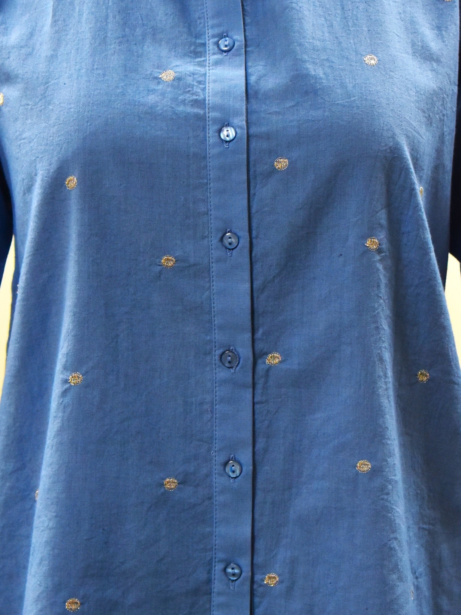 Blue Polka Dot Cotton Shirt - Freyaa USA & Canada