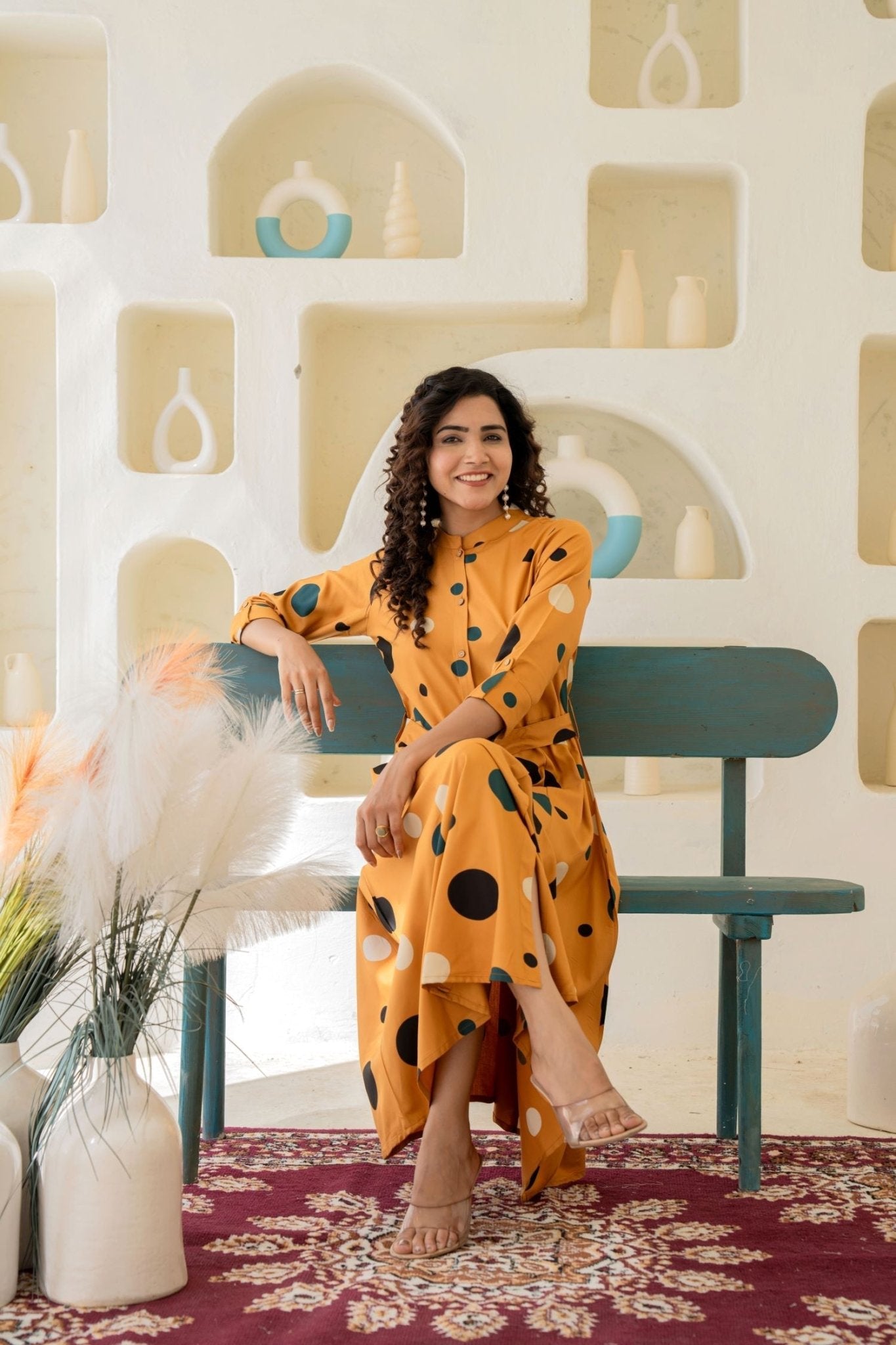 Chic Mustard Shirt Style Dress With Belt - Freyaa USA & Canada