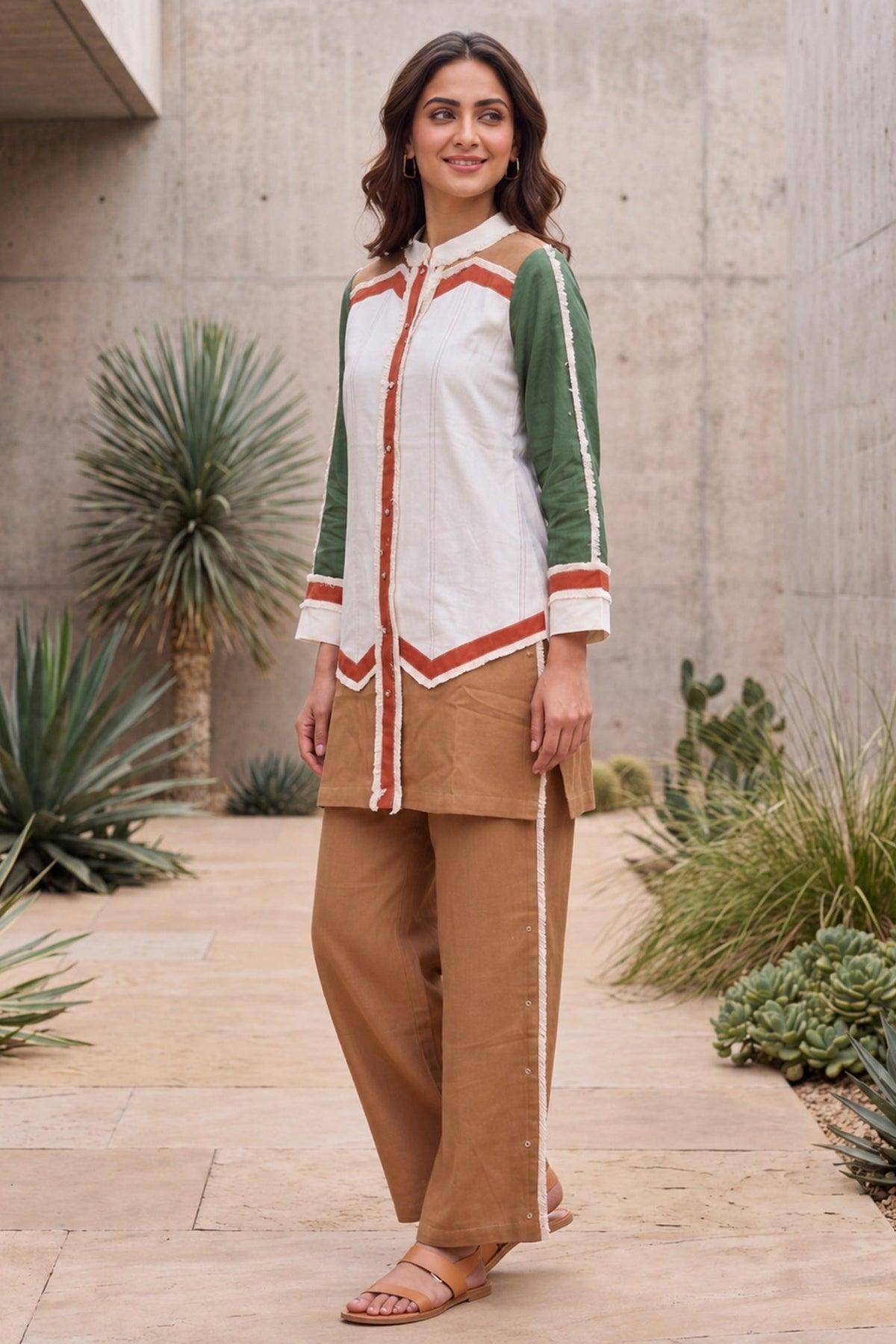 Stylish Colorblock Tunic & Trouser Cotton Co-Ord Set. - Freyaa