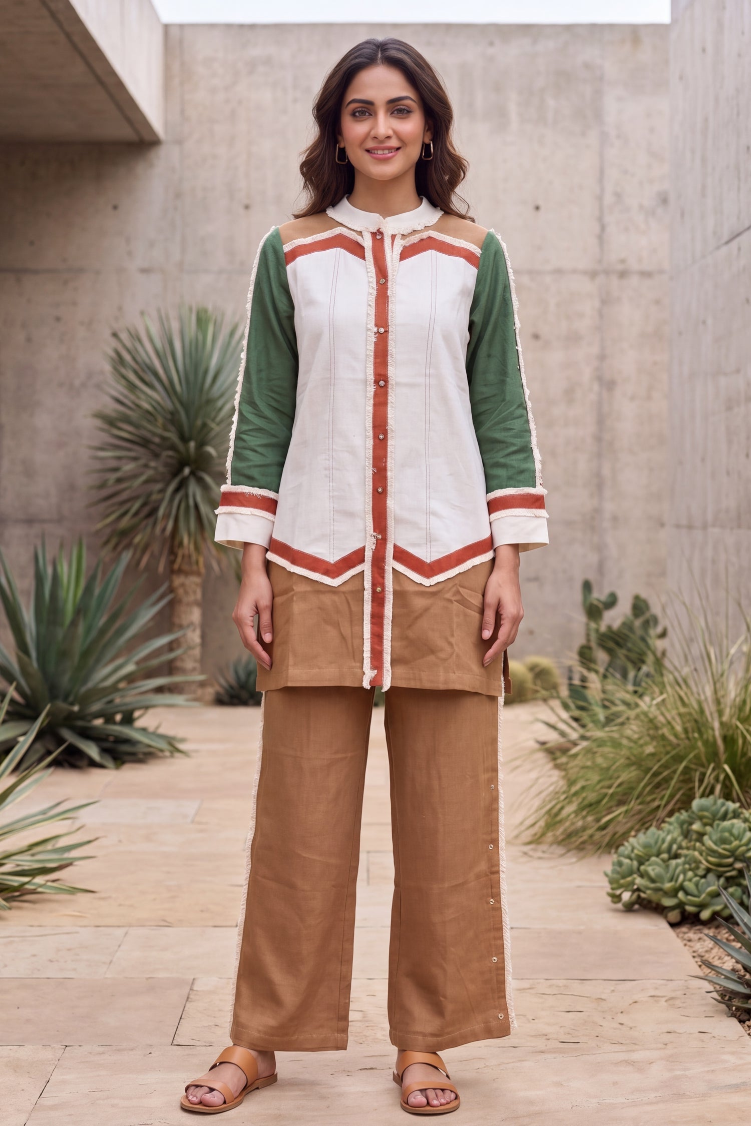 Stylish Colorblock Tunic &  Trouser  Cotton Co-Ord Set.