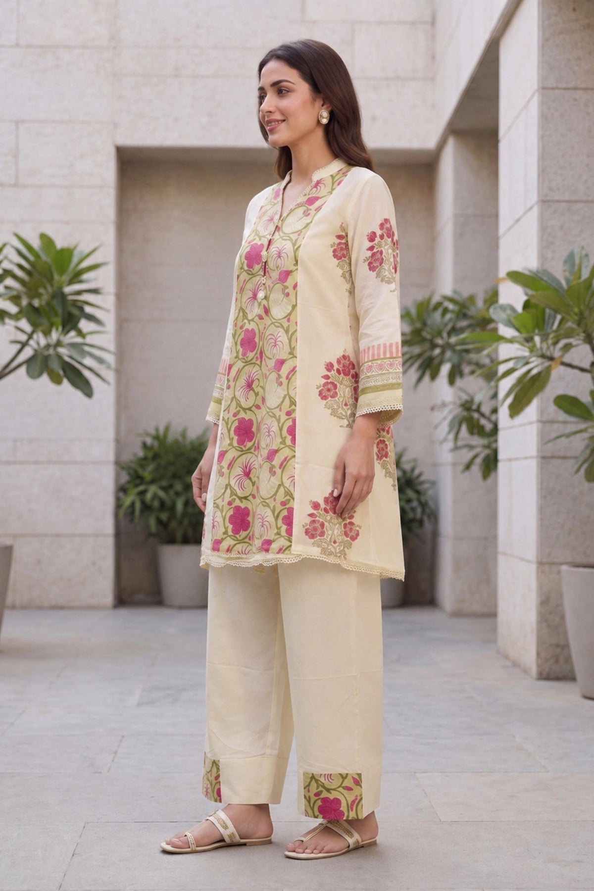 Elegant Floral Printed Mul cotton Co-Ord Set - Freyaa