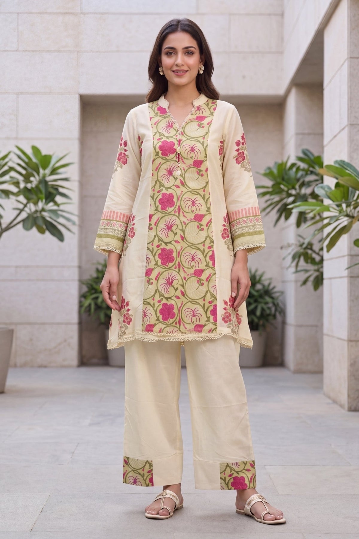 Elegant Floral Printed Mul cotton Co-Ord Set - Freyaa