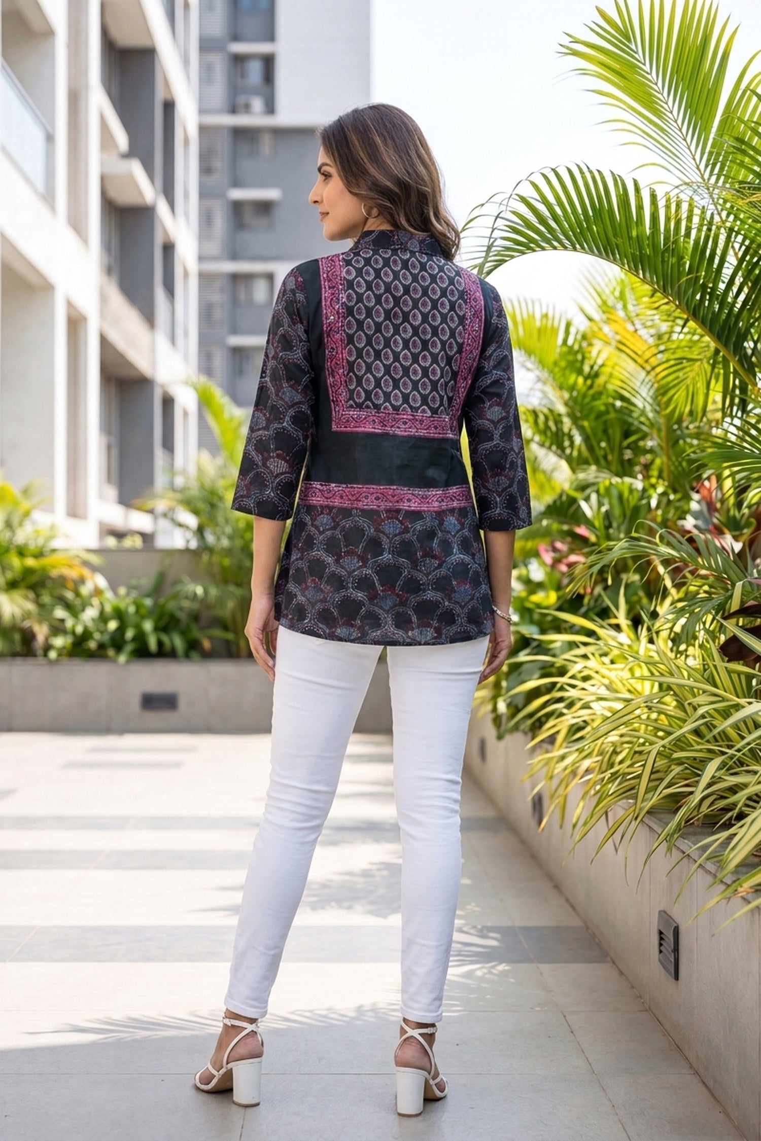 Indigo & Pink Crepe Top
