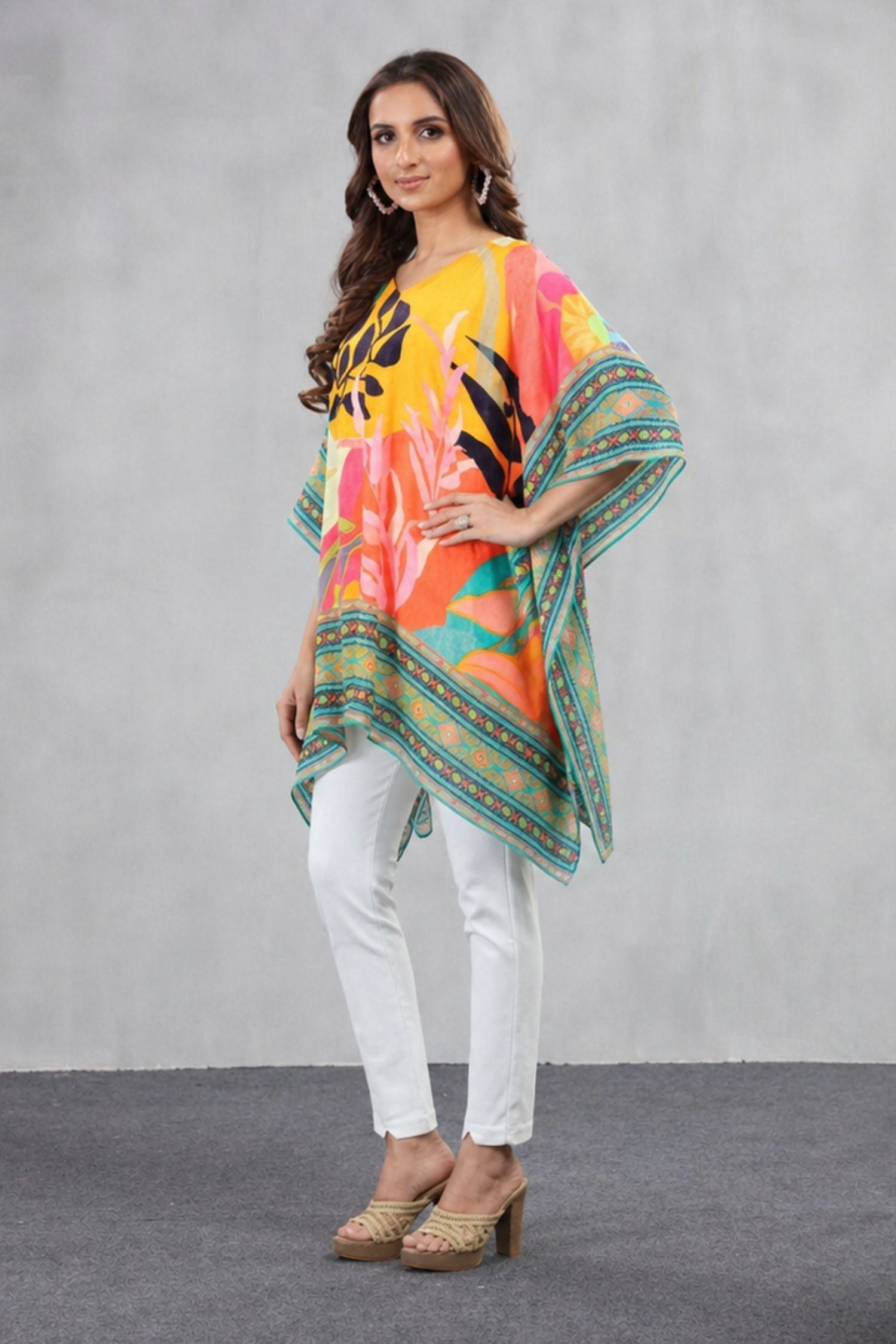 Viscose Chinon floral print short Kaftan